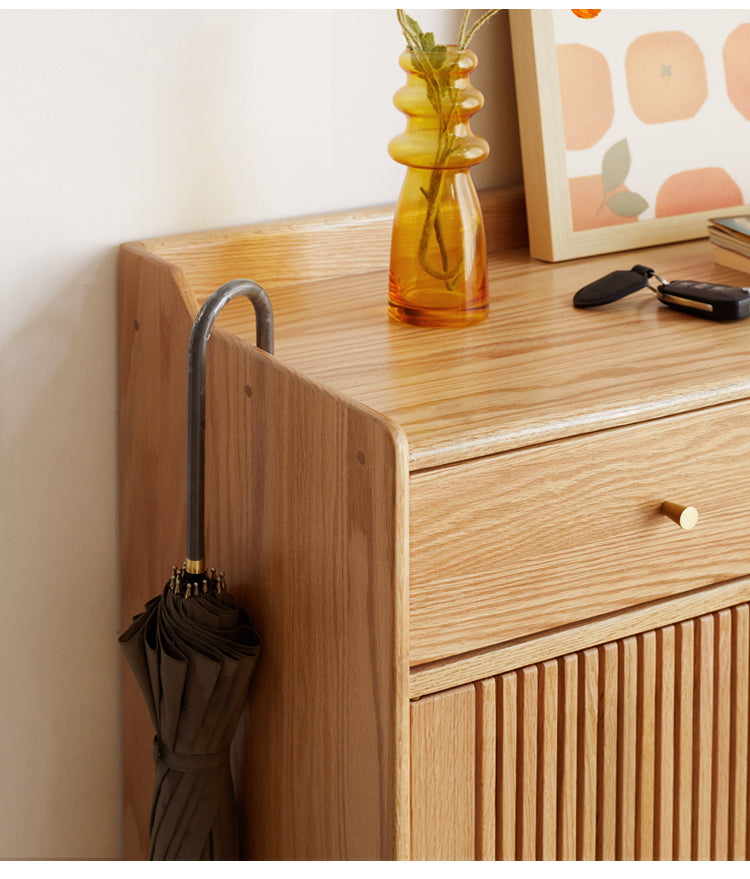 Modern Oak Solid Wood Shoe Storage Cabinet - Nordic Style Entryway Organizer for Shoes, Boots & Accessories | Perfect for Hallway, Living Room & Bedroom Closet