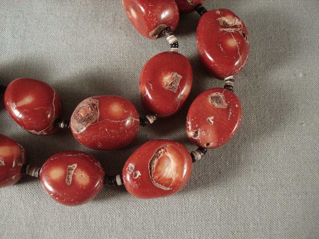 244g Chunky Vintage Navajo Native American Coral Necklace – Authentic Handmade Jewelry for Women, Boho Fashion & Special Occasions