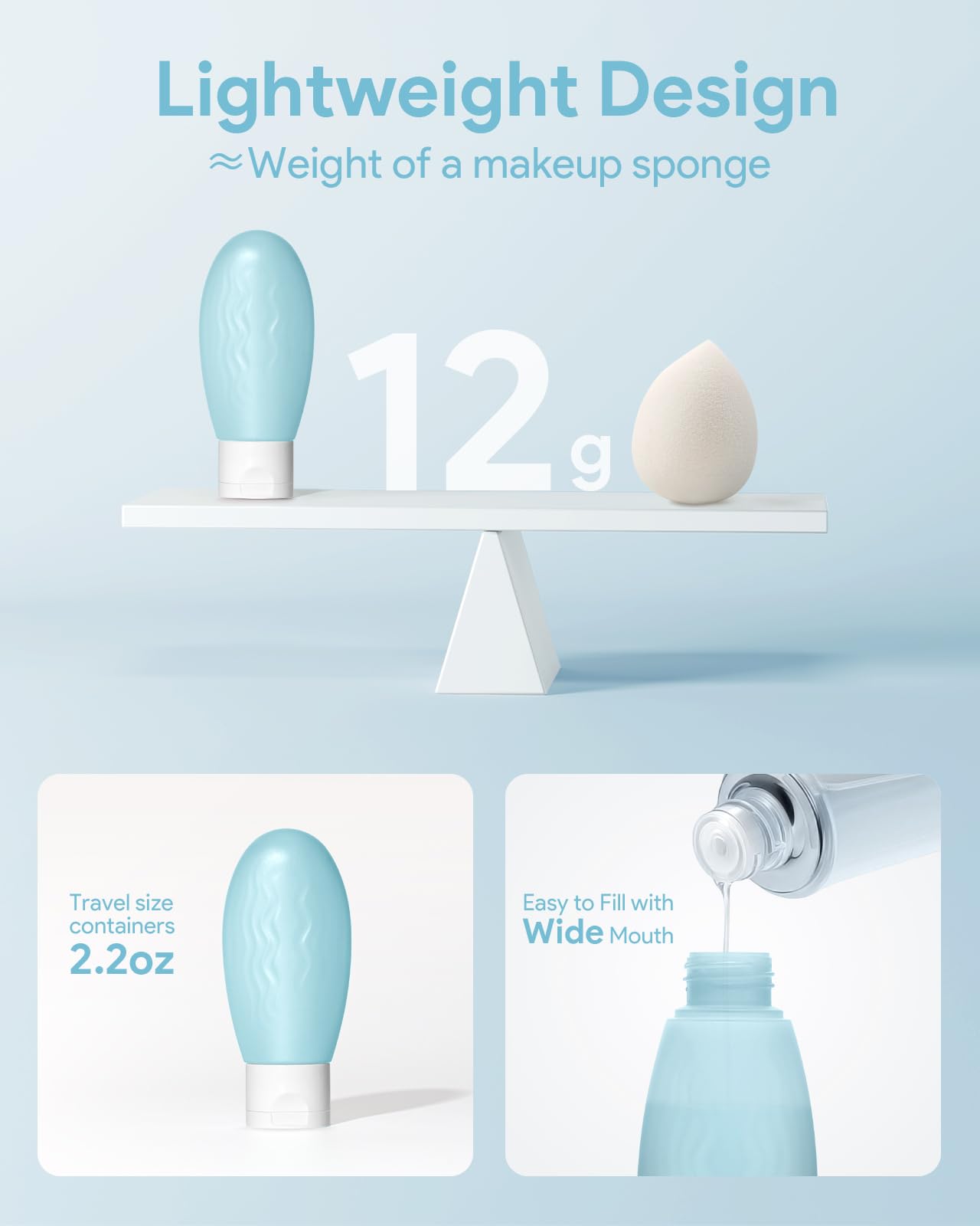 TSA Approved 2oz Travel Size Bottles (4-Pack) - Leak Proof Squeezable Plastic Toiletries Containers with Labels for Shampoo, Conditioner & Lotion | Perfect for Air Travel, Gym Bag & Vacation Essentials