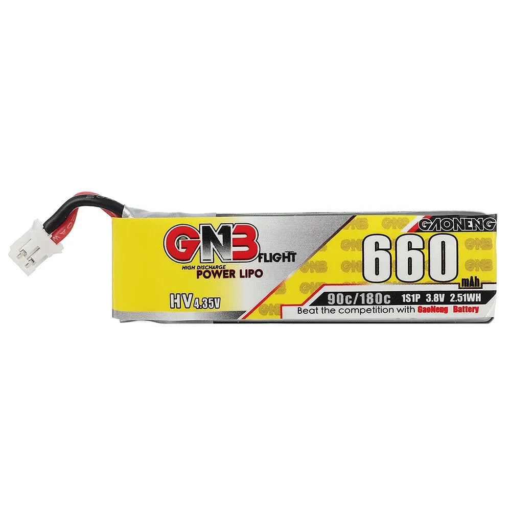 GNB GAONENG 3.8V 660mAh 90C 1S LiPo Battery with PH2.0 Connector - 4 Pack for RC Drones, FPV Racing, and Mini Quadcopters