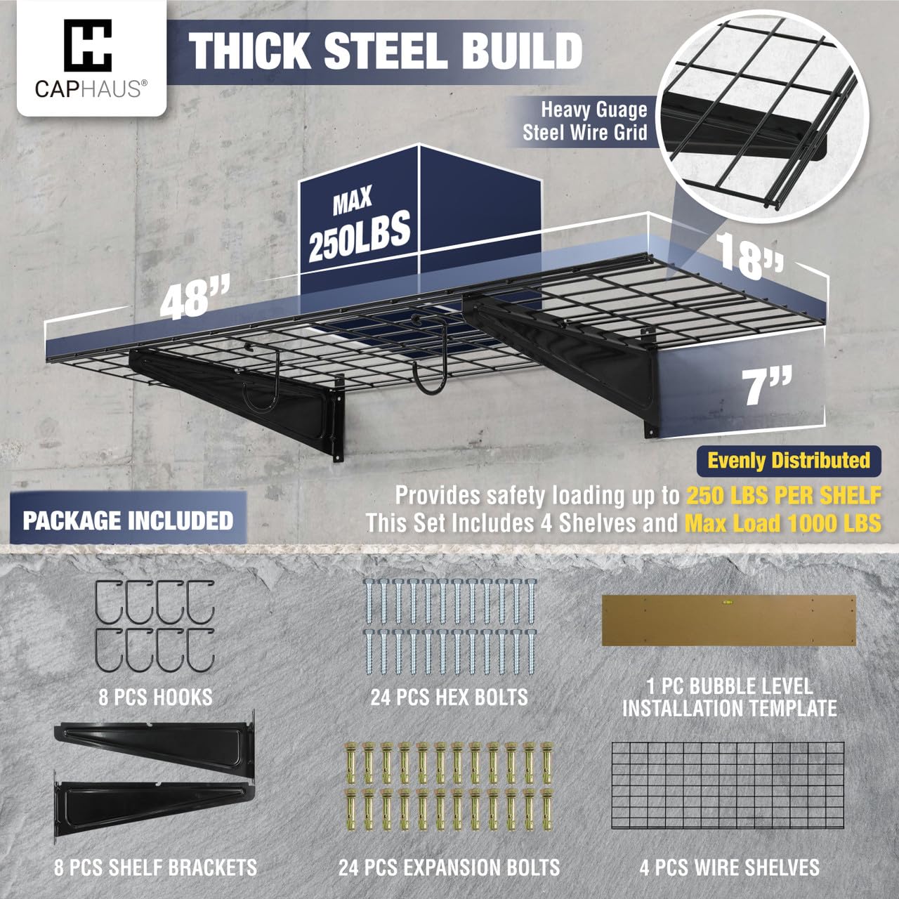 CAPHAUS Heavy Duty Garage Wall Shelving - 96