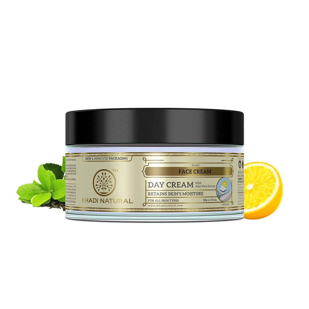 Khadi Natural Day Cream with Aloe Vera & Vitamin E - Organic Moisturizer for Dry & Sensitive Skin - Daily Hydration for Face & Neck - Perfect for Morning Skincare Routine
