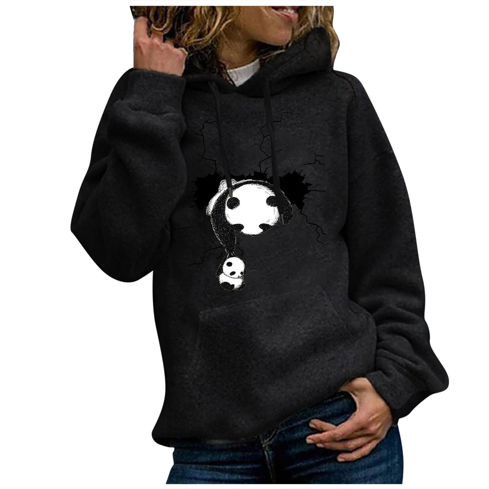 Stylish Women's Long Sleeve Animal Print Hooded Sweater with Pockets - Cozy Pullover Hoodie for Casual Wear, Fall Fashion & Outdoor Activities