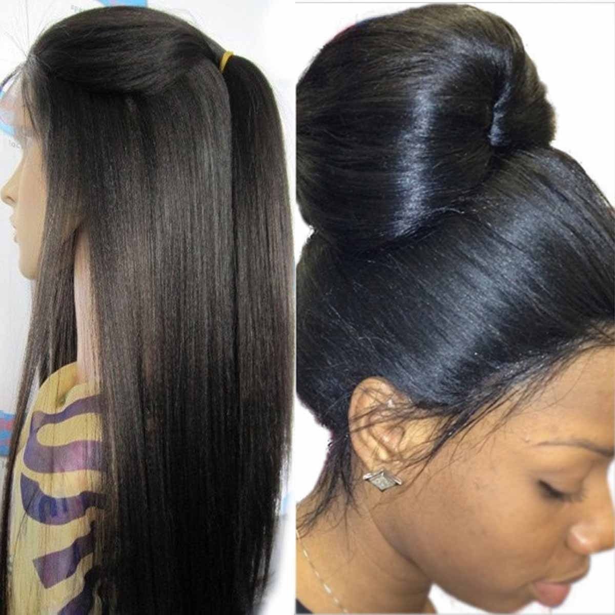 Premium 360 Lace Frontal Wig for Black Women - 10A Grade Brazilian Virgin Human Hair, Light Yaki Straight, Pre-Plucked Baby Hair, 12