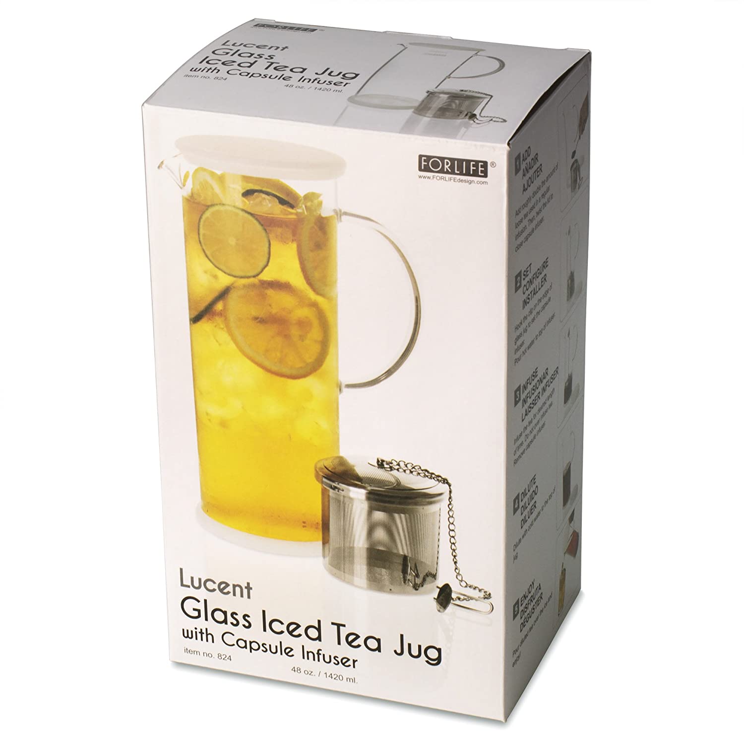 FORLIFE LUCENT 48oz Glass Iced Tea Pitcher with Removable Tea Infuser - BPA-Free, Perfect for Mint Iced Tea, Lemonade & Summer Beverages - Great for Parties, BBQs & Outdoor Gatherings