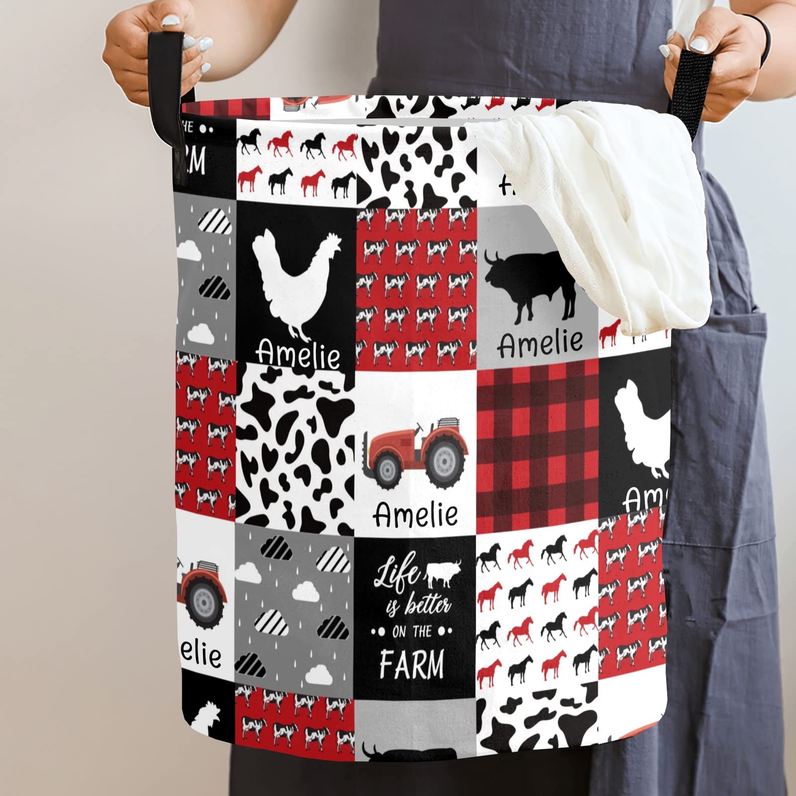 Farm Animal Car Patchwork Storage Bin - Waterproof Oxford Fabric Laundry Hamper, Toy Organizer & Nursery Clothes Basket for Baby Room, Bedroom & Gift Storage | Perfect for Kids' Toys, Baby Essentials & Home Organization