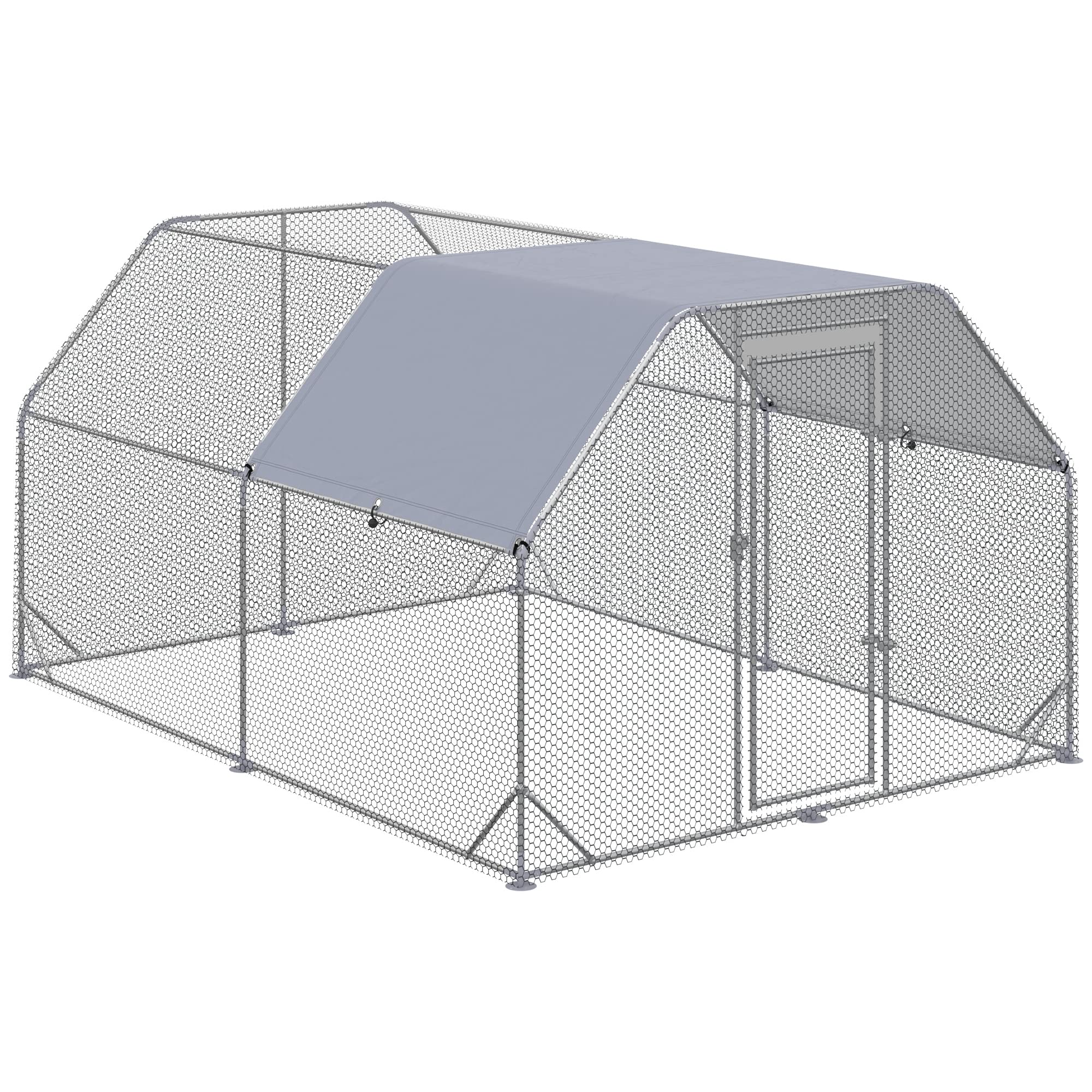 PawHut Large Walk-in Chicken Coop with Waterproof Anti-UV Cover - 9.2' x 12.5' x 6.4' Metal Chicken Run & Hen House for Backyard, Farm, or Outdoor Poultry Keeping - Durable 1