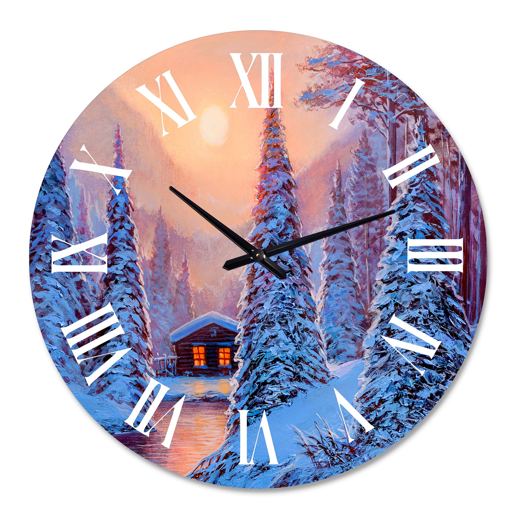 Lake House Wall Clock - Winter Landscape & River House in The Woods - Large Nature-Themed Wall Clock for Bedroom, Living Room, Office Decor - Perfect Rustic Home Décor for Cabin, Farmhouse & Lake House Interiors