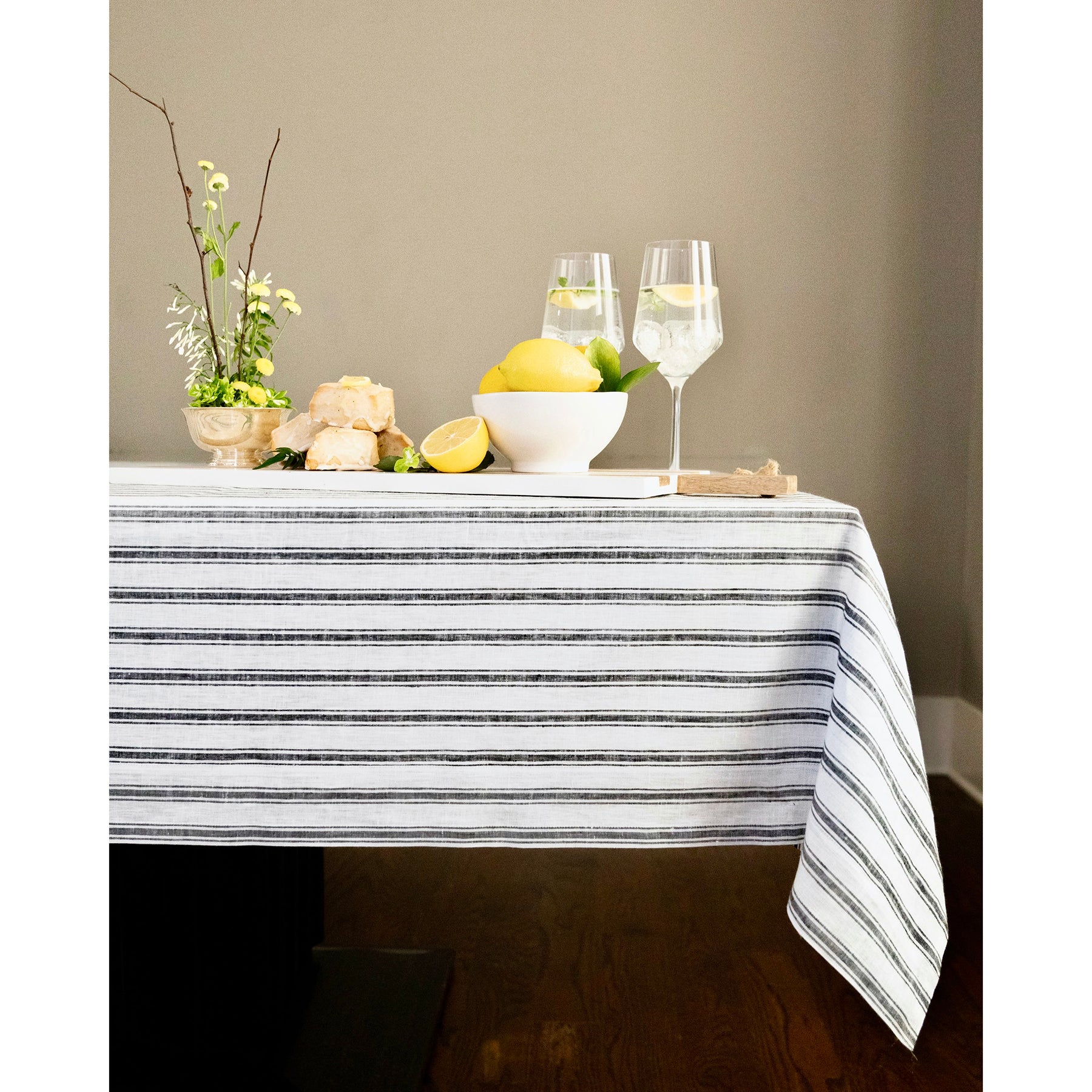 Stylish Capri Ticking Stripe Tablecloth - Waterproof & Washable Cotton Table Cover for Dining Room, Kitchen, and Outdoor Picnics