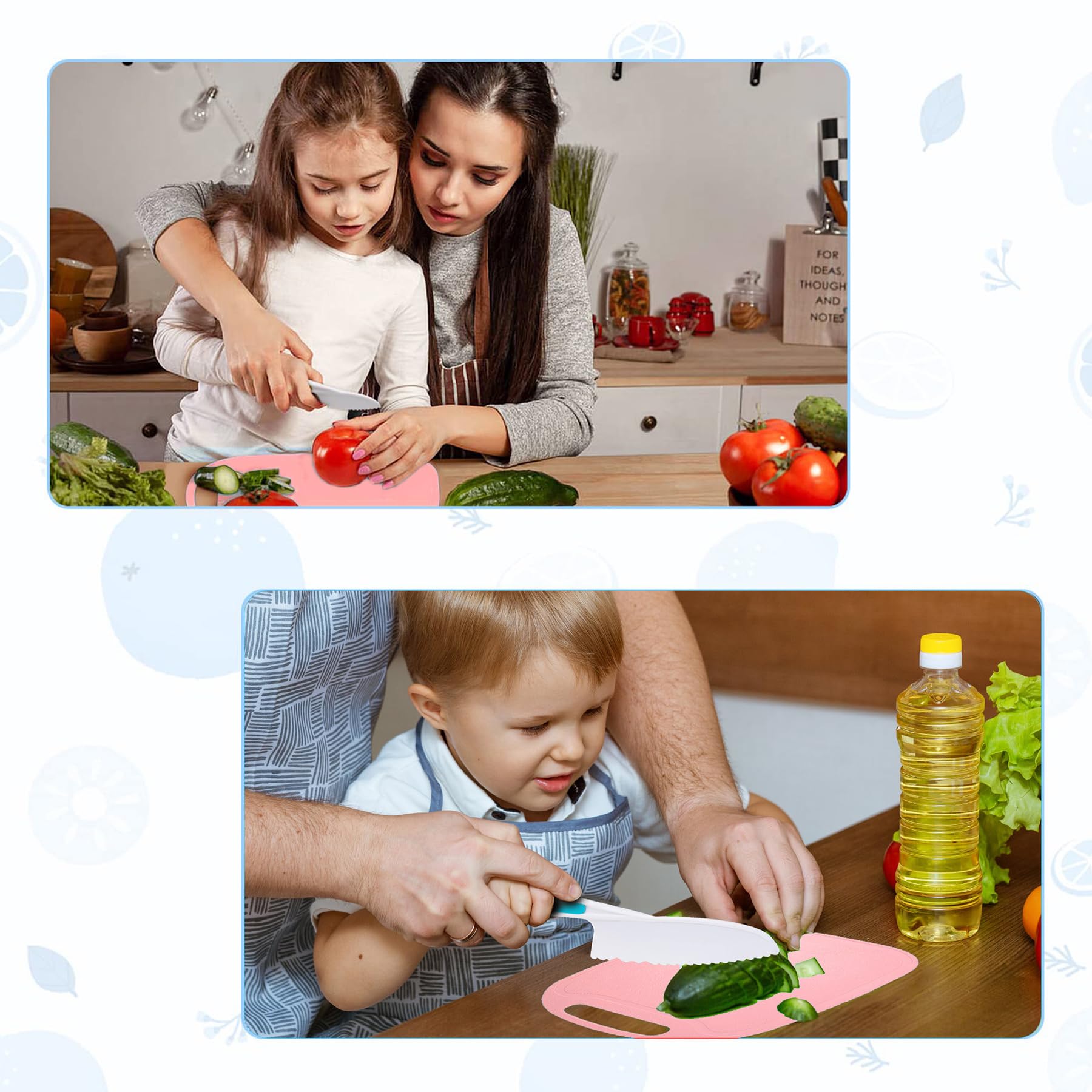 Montessori Toddler Kitchen Knife Set - Safe Plastic Serrated Edge Kids Knives with Cutting Board for Real Cooking - Perfect for Early Learning and Family Meal Prep