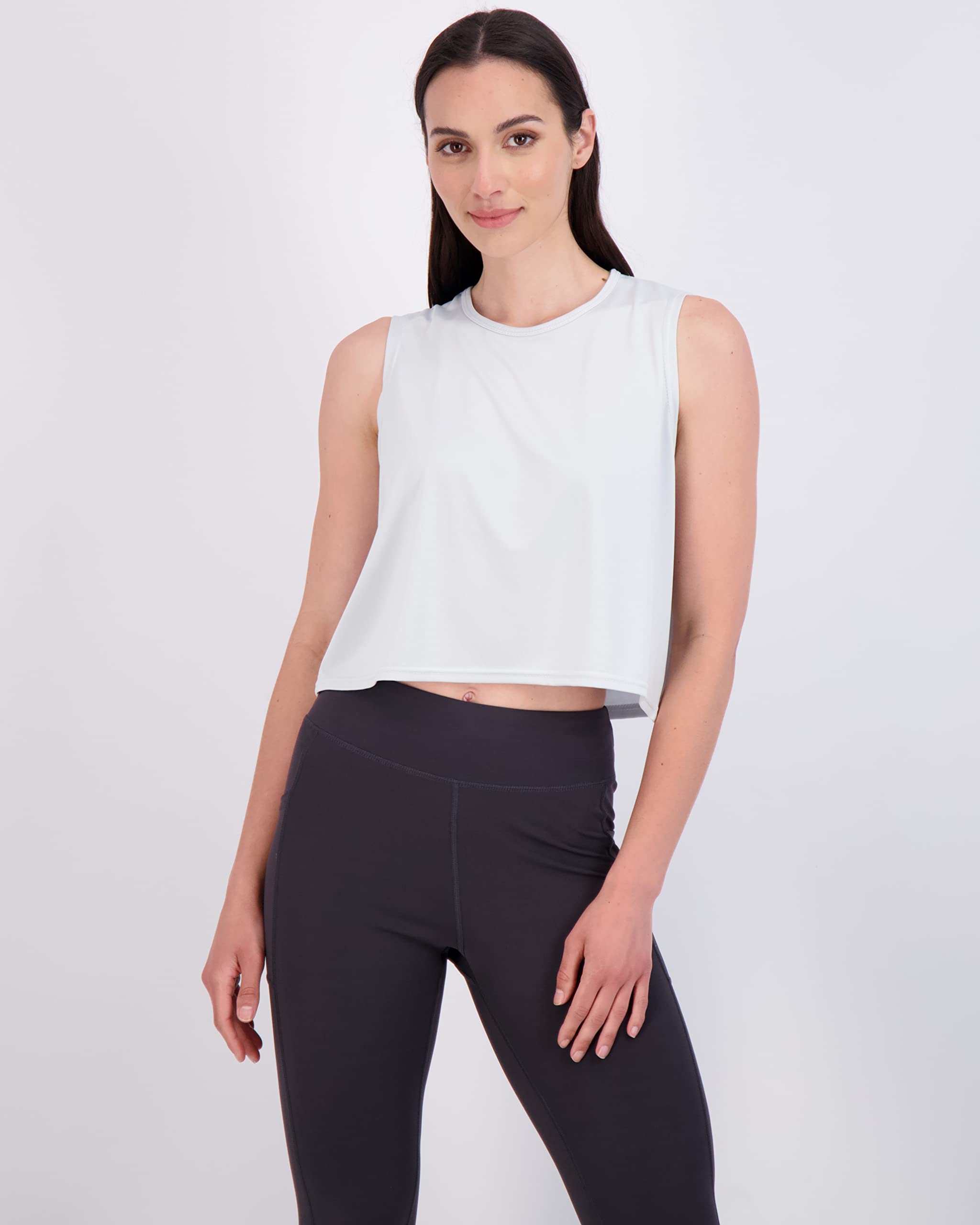 Real Essentials 5 Pack Women's Dry Fit Crop Summer Tank Tops - Breathable Moisture Wicking Gym Yoga Workout Sports Tees for Women (Plus Size Available) | Perfect for Running, Pilates & Casual Summer Wear