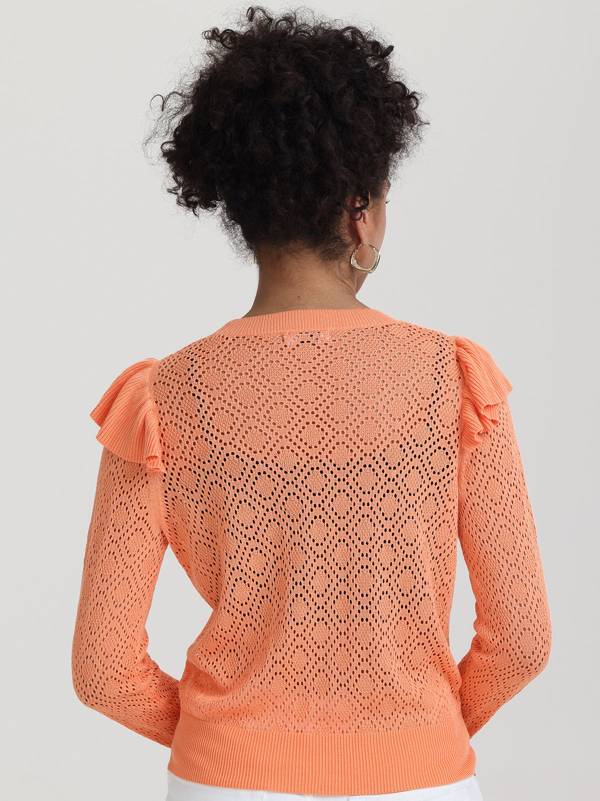 Frances: Women's Ruffle Trimmed Pointelle Knit Sweater - Cozy & Stylish for Fall, Winter & Layering Outfits