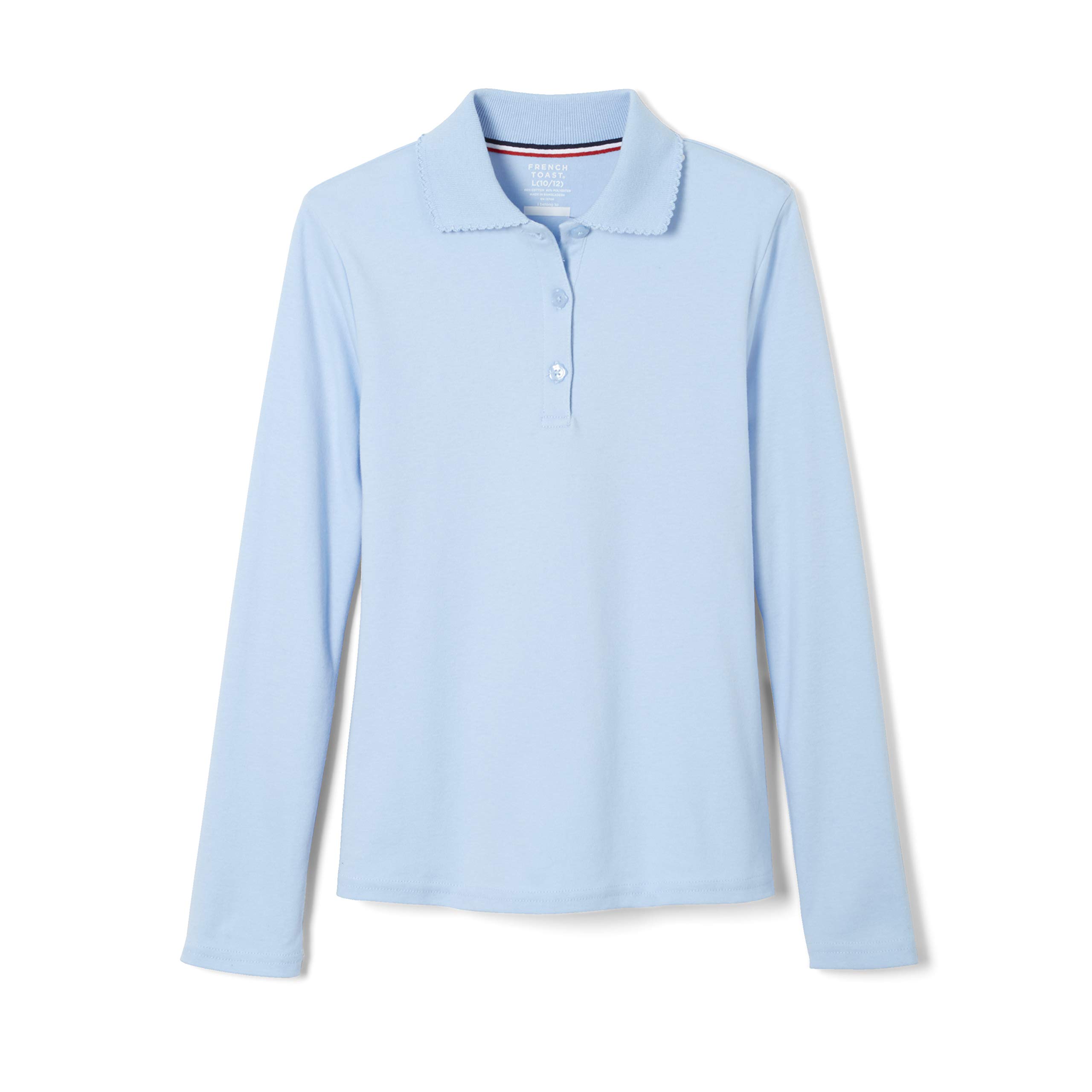 French Toast Girls' Long Sleeve Polo Shirt with Picot Collar - Standard & Plus Sizes - School Uniform, Dress Code & Everyday Wear for Kids