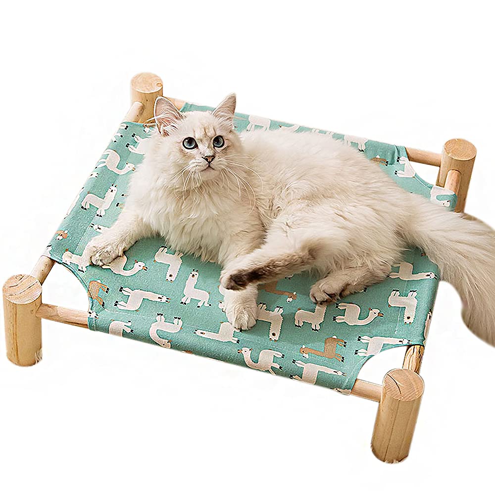 HITNEXT Elevated Wooden Pet Bed for Cats & Dogs - Raised Dog Cot, Kennel & Camp Bed for Small to Medium Pets - Perfect for Indoor, Outdoor & Travel Use