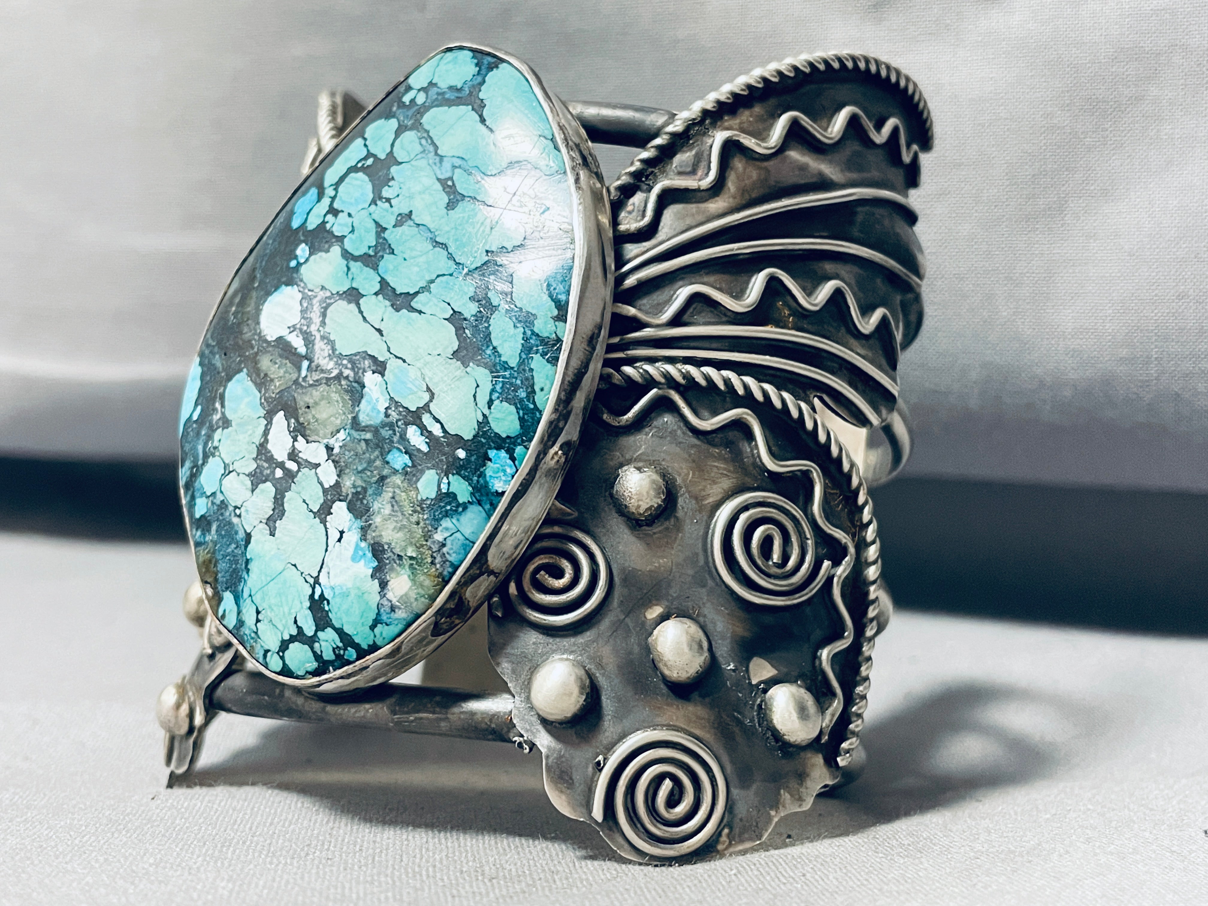 Authentic Navajo Butterfly Turquoise Sterling Silver Cuff Bracelet - 138 Grams - Handmade Native American Jewelry for Women - Perfect for Boho, Western & Festival Fashion