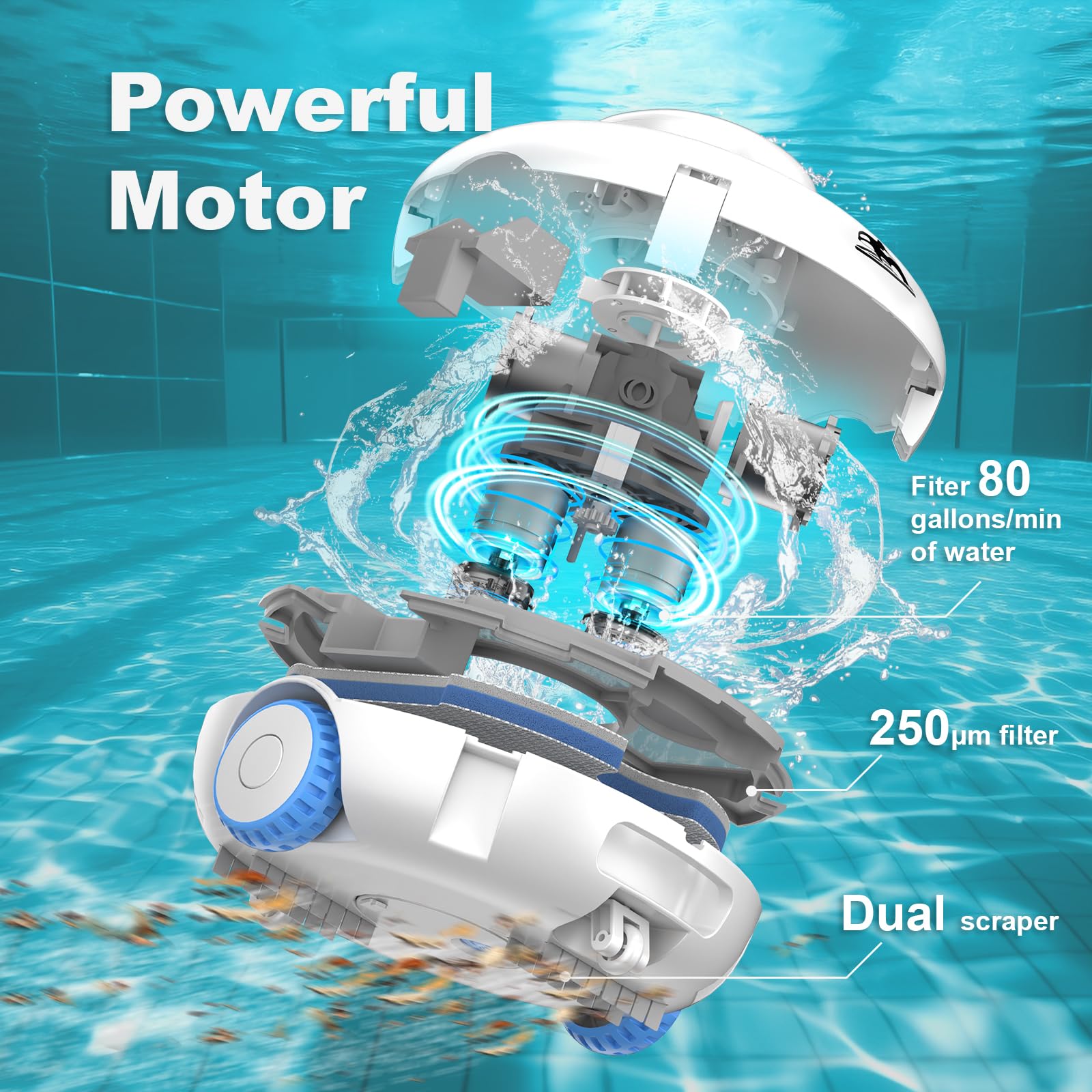 Cordless Robotic Pool Vacuum Cleaner - 7500mAh Battery Lasts 140 Mins, Self-Parking, Powerful Suction for Above Ground & In-ground Swimming Pools - Ideal for Flat Bottom Pools, Easy Maintenance & Crystal Clear Water All Season