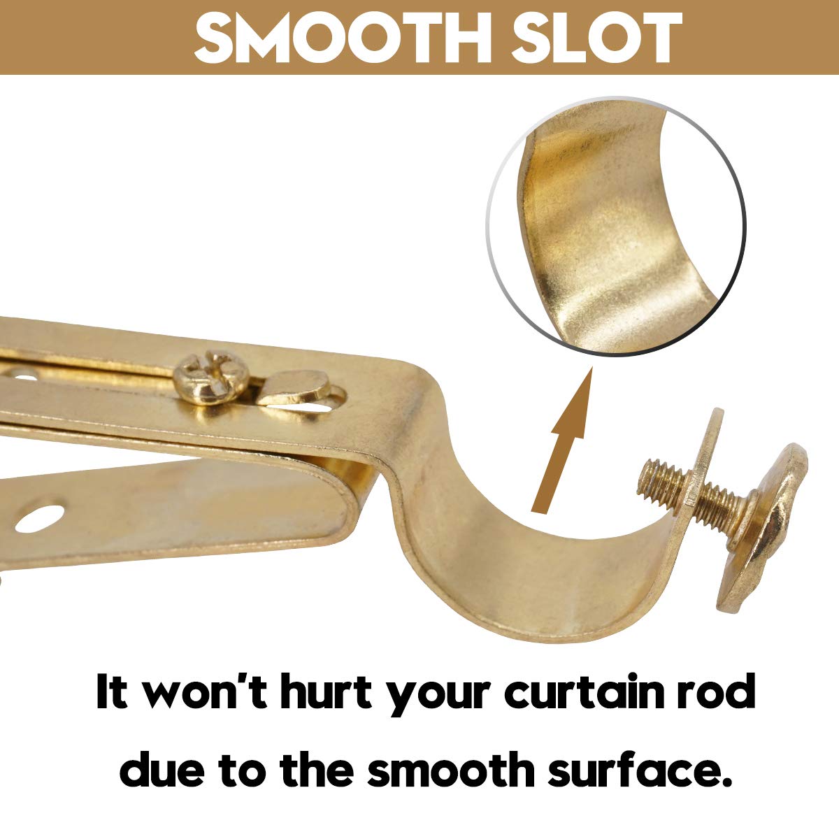 AddGrace 8 Pack Adjustable Single Curtain Rod Brackets - Gold Finish for 3/4