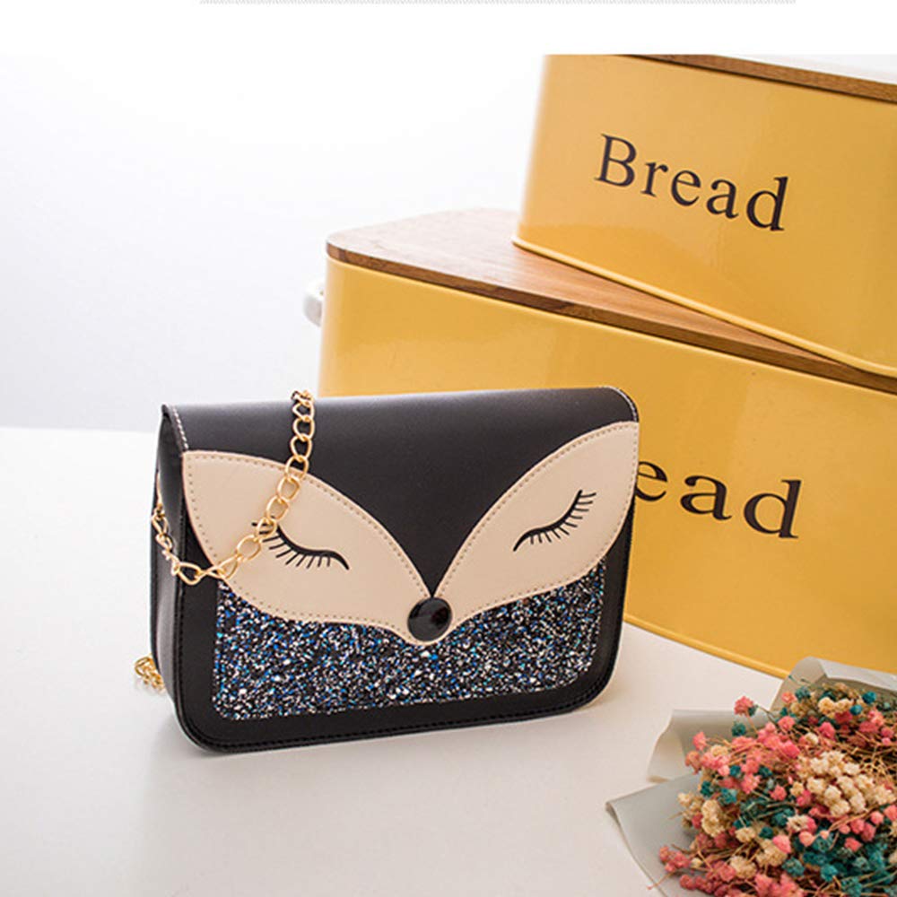 Cute Fox Sequins Leather Crossbody Shoulder Bag for Little Girls - Kids Small Purse Gift for Birthday, Party & School Accessories