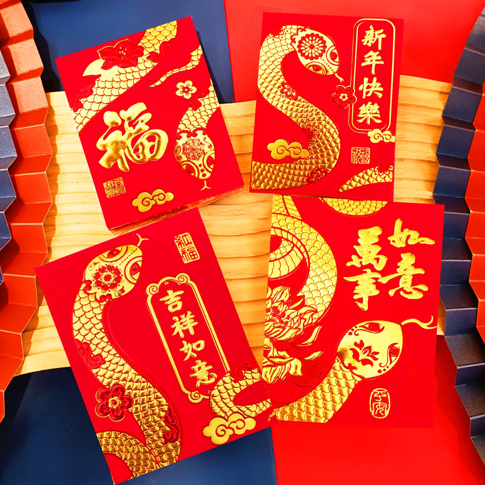 36PCS 12 Styles 2025 Year of the Snake Chinese Red Envelopes - Lucky Money Packets for Chinese New Year, Spring Festival, Weddings & Birthdays | Traditional Hong Bao Gift Envelopes for Good Fortune & Celebrations (Classic Small Size)