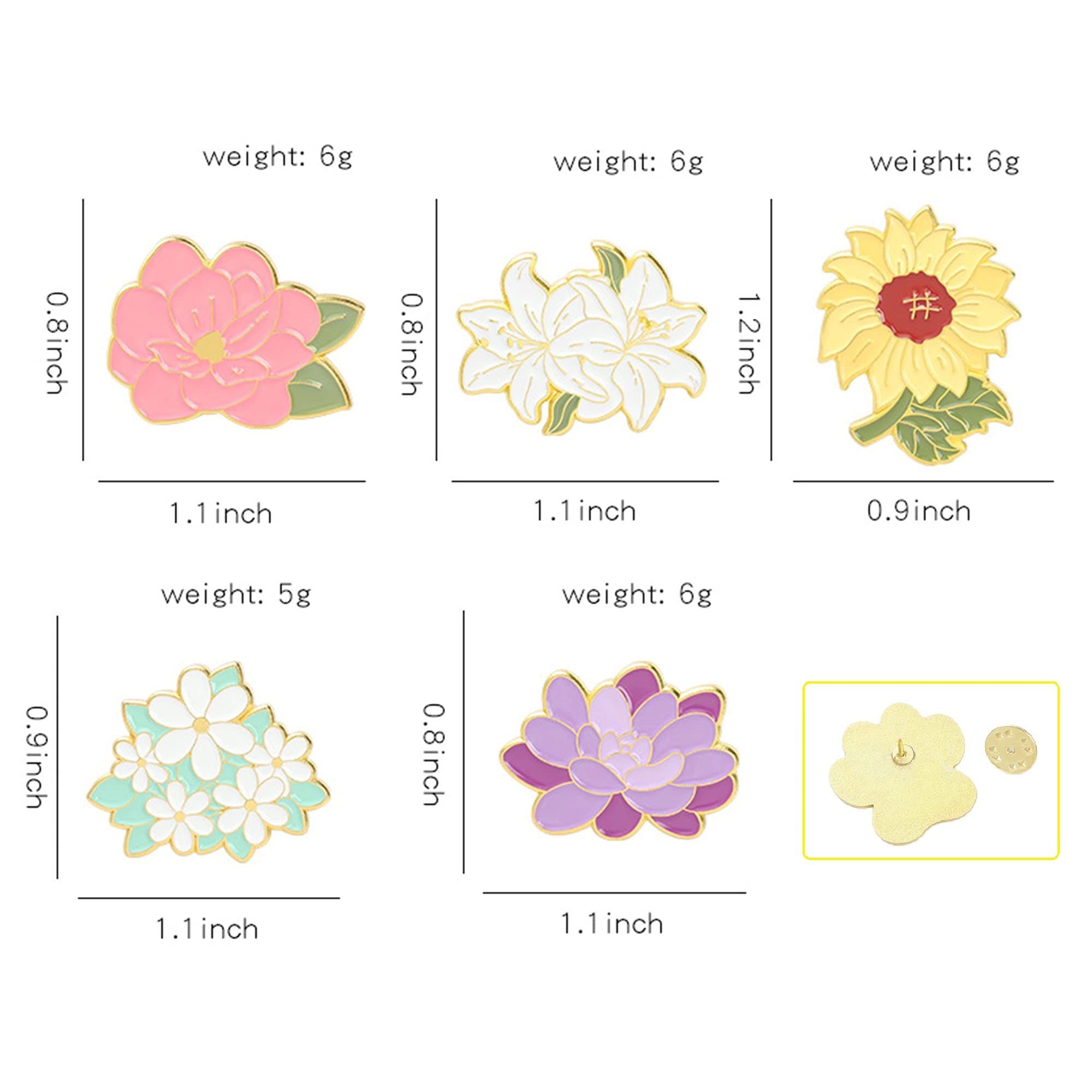 5Pcs Floral Enamel Brooch Pins - Sunflower Lapel Pins for Women, Girls, Kids - Cute Cartoon Flower Badges for Backpacks, Hats, Bags - Perfect Gift for Birthday, Party, School Accessories (Ideal for DIY Crafts, Fashion Outfits, and Gift Giving)