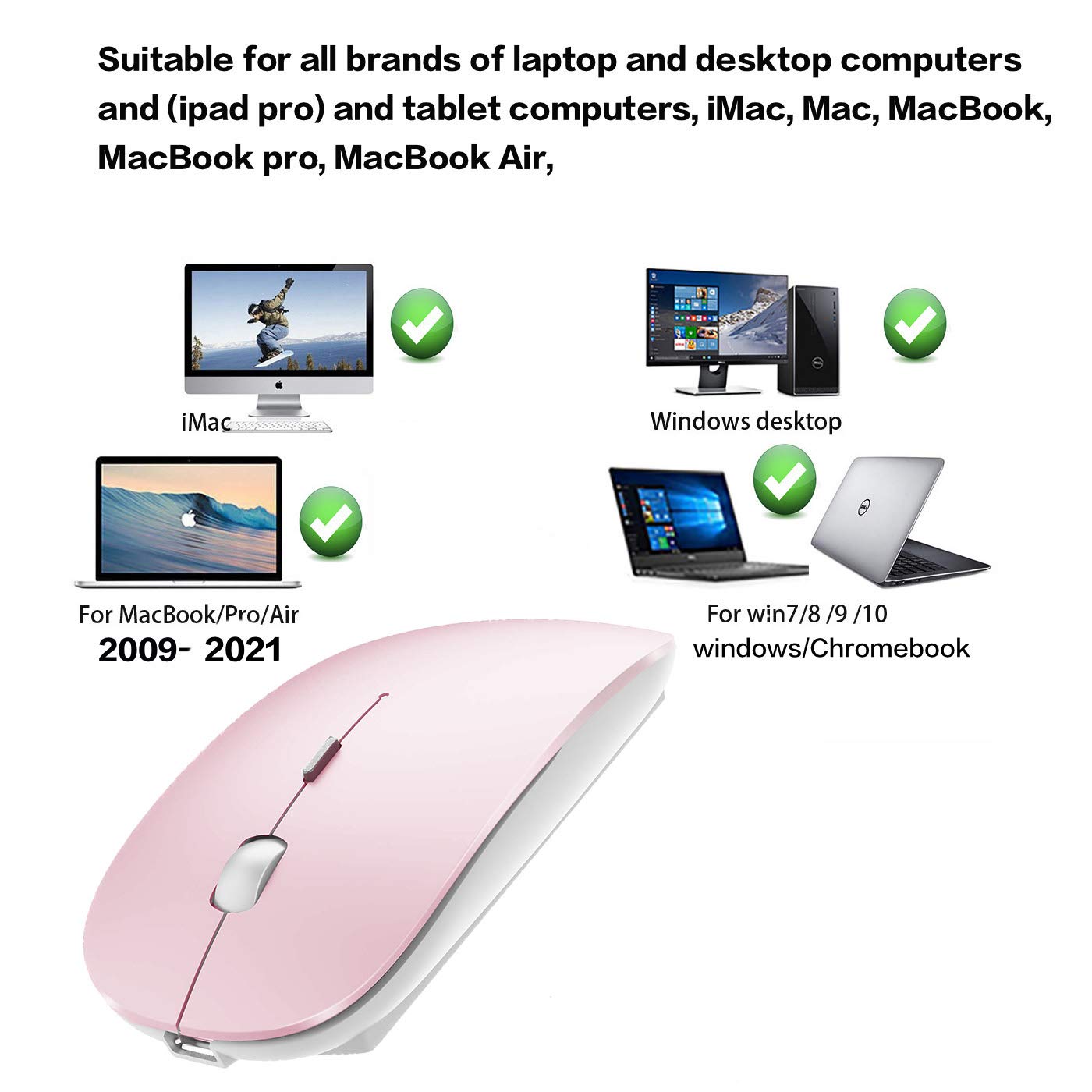 Wireless Bluetooth Mouse for Laptop, MacBook, iPad, PC - Compatible with MacBook Air/Pro, Windows, Chromebook (Jelly Pink) - Perfect for Work, Study & Travel
