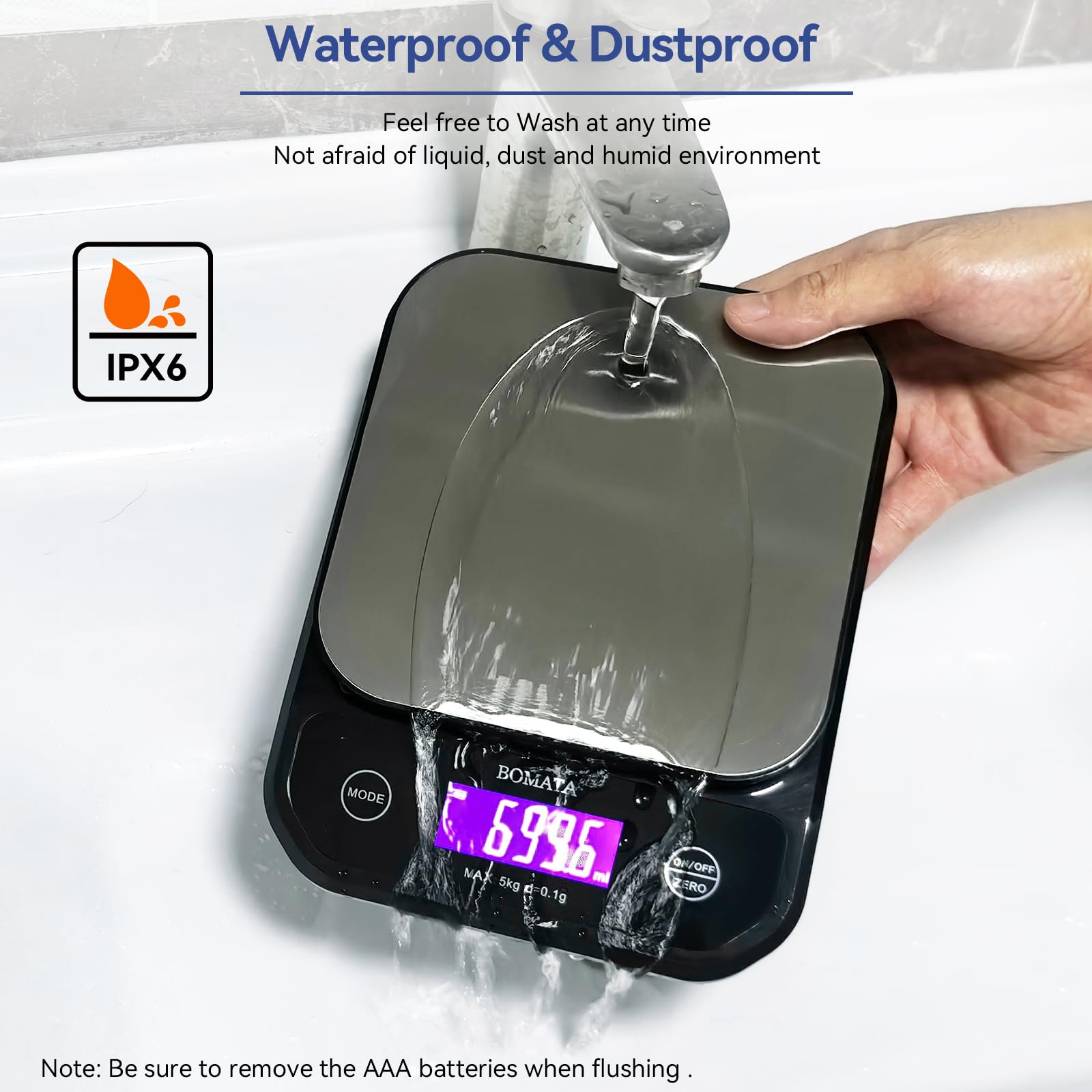BOMATA Digital Kitchen Scale - 0.1g/0.01oz High Precision, 5kg/11lb Capacity, Waterproof & Washable, USB Rechargeable - Perfect for Food Measuring, Cooking, Baking, Weight Loss & Meal Prep