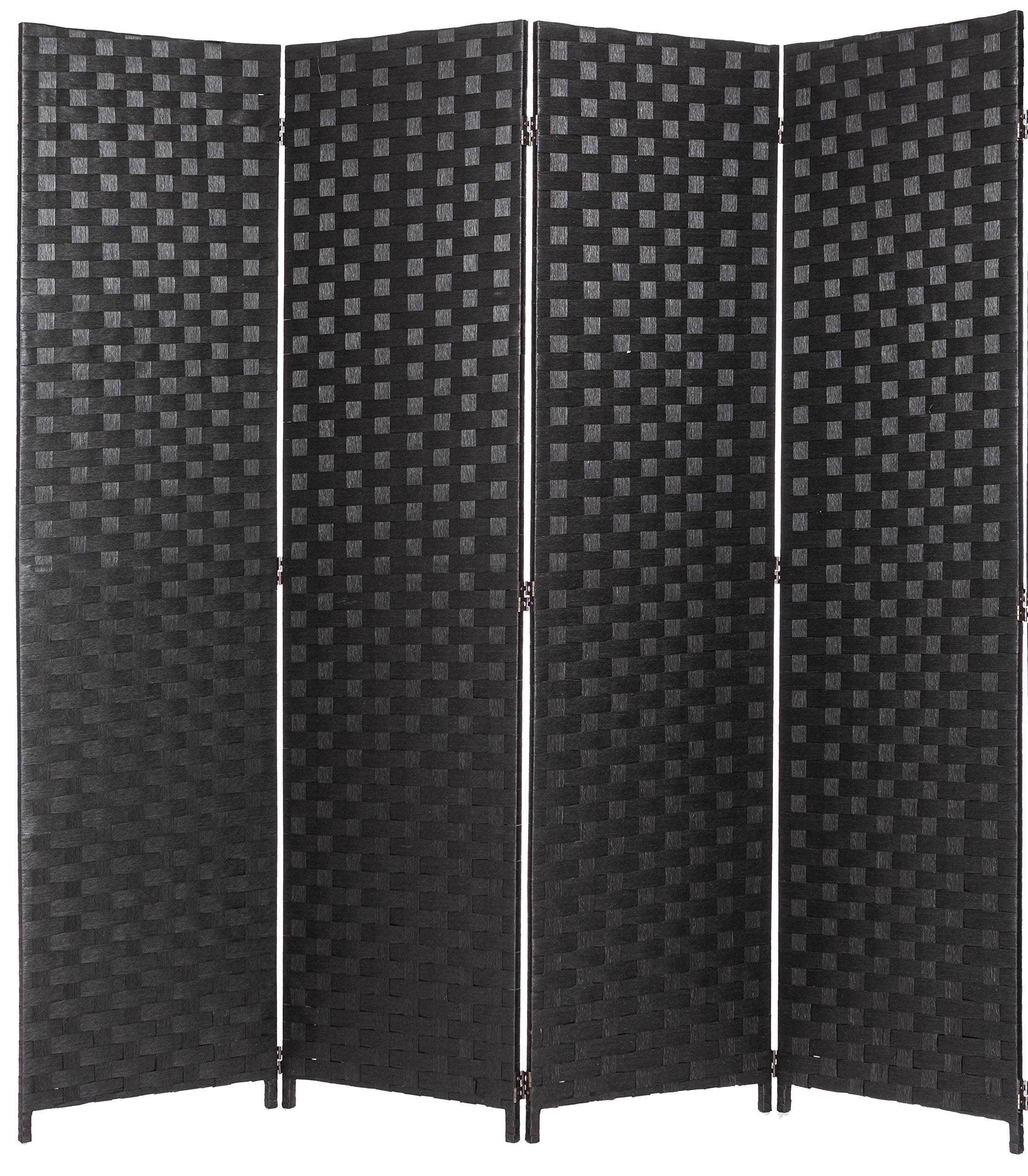 Legacy Decor Bamboo Woven Room Divider Screen - 4 Panel Black Privacy Partition for Home & Office - Perfect for Living Room, Bedroom, and Studio Spaces