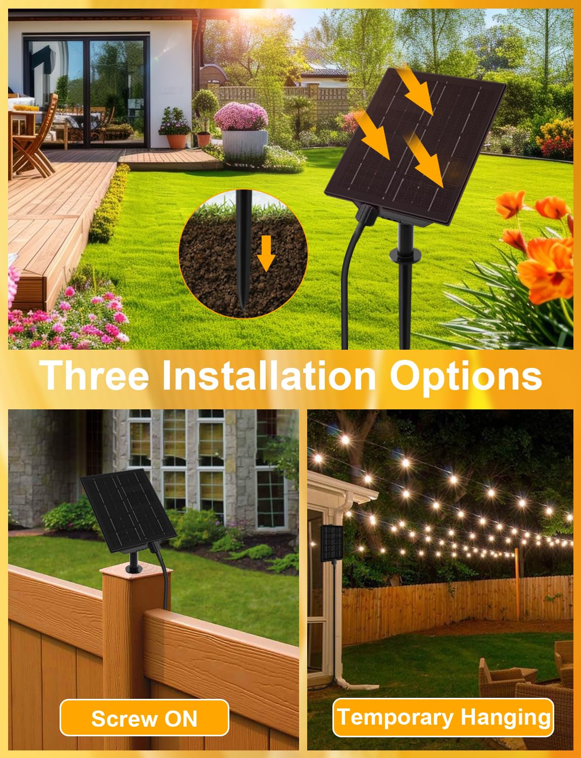 50FT Solar String Lights Outdoor Waterproof - 15+1 S14 LED Bulbs with Remote Control, Timer & 8 Dimmable Modes - USB Powered Solar Lights for Patio, Yard, Balcony, Camping - Perfect for Backyard Parties, Weddings & Outdoor Decor