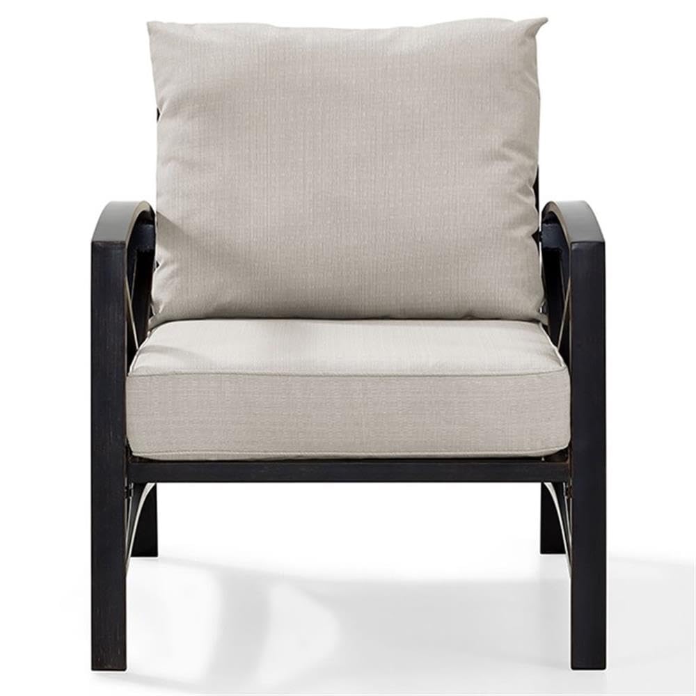 Oil Rubbed Bronze Metal and Oatmeal Fabric Patio Arm Chair - Outdoor Lounge Seating for Garden, Deck, and Poolside Relaxation