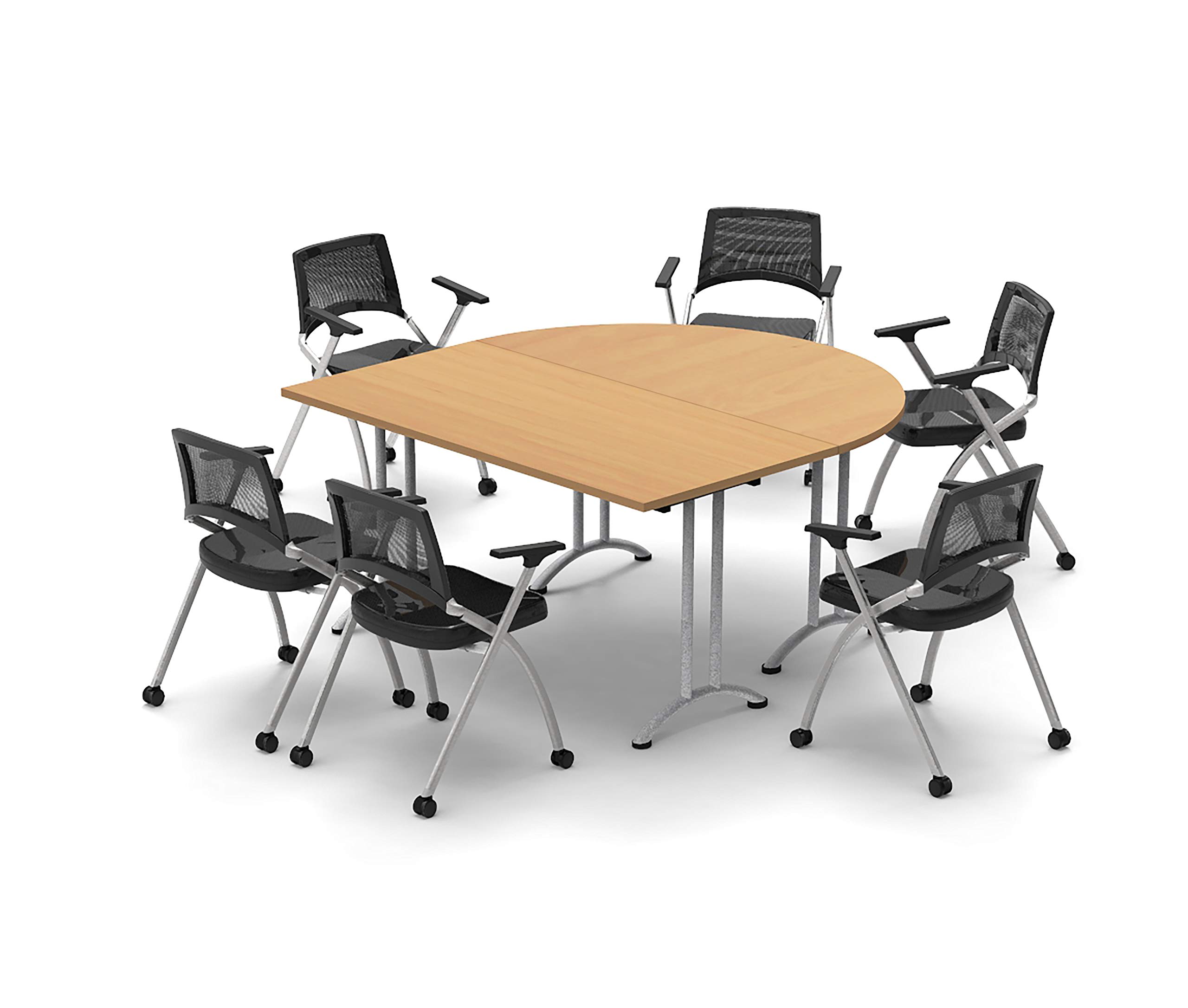 6-Person Folding Conference Table Set with Chairs - Beech Wood, Model 7283 (8-Piece, Multiple Colors) for Office Meetings, Seminars & Classrooms | Space-Saving Foldable Design for Easy Storage