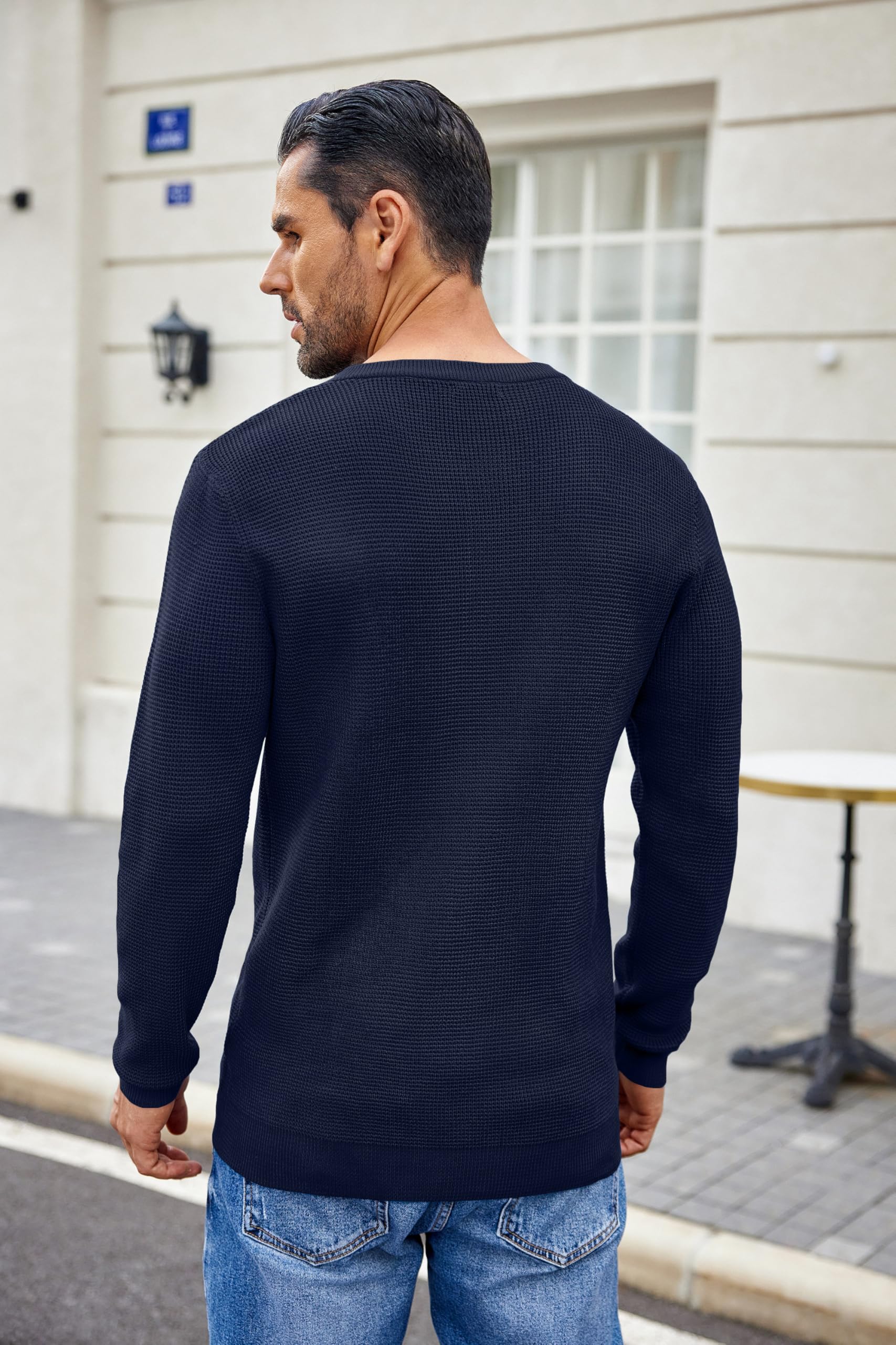 COOFANDY Men's Waffle Henley Shirt - Lightweight Knit Pullover Sweater with Long Sleeves & Crewneck | Casual Fall & Winter Layering Essential for Outdoor Activities