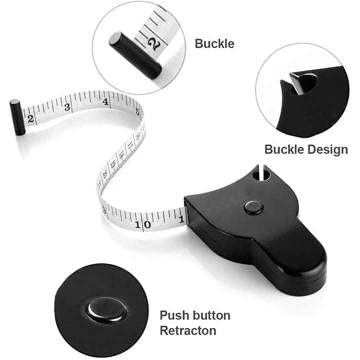 2 Pack 1.5M (60 Inch) Retractable Fiberglass Body Measuring Tape - Double Sided cm/inch Scale with Push Button for Sewing, Tailoring, Fitness & Weight Loss Tracking