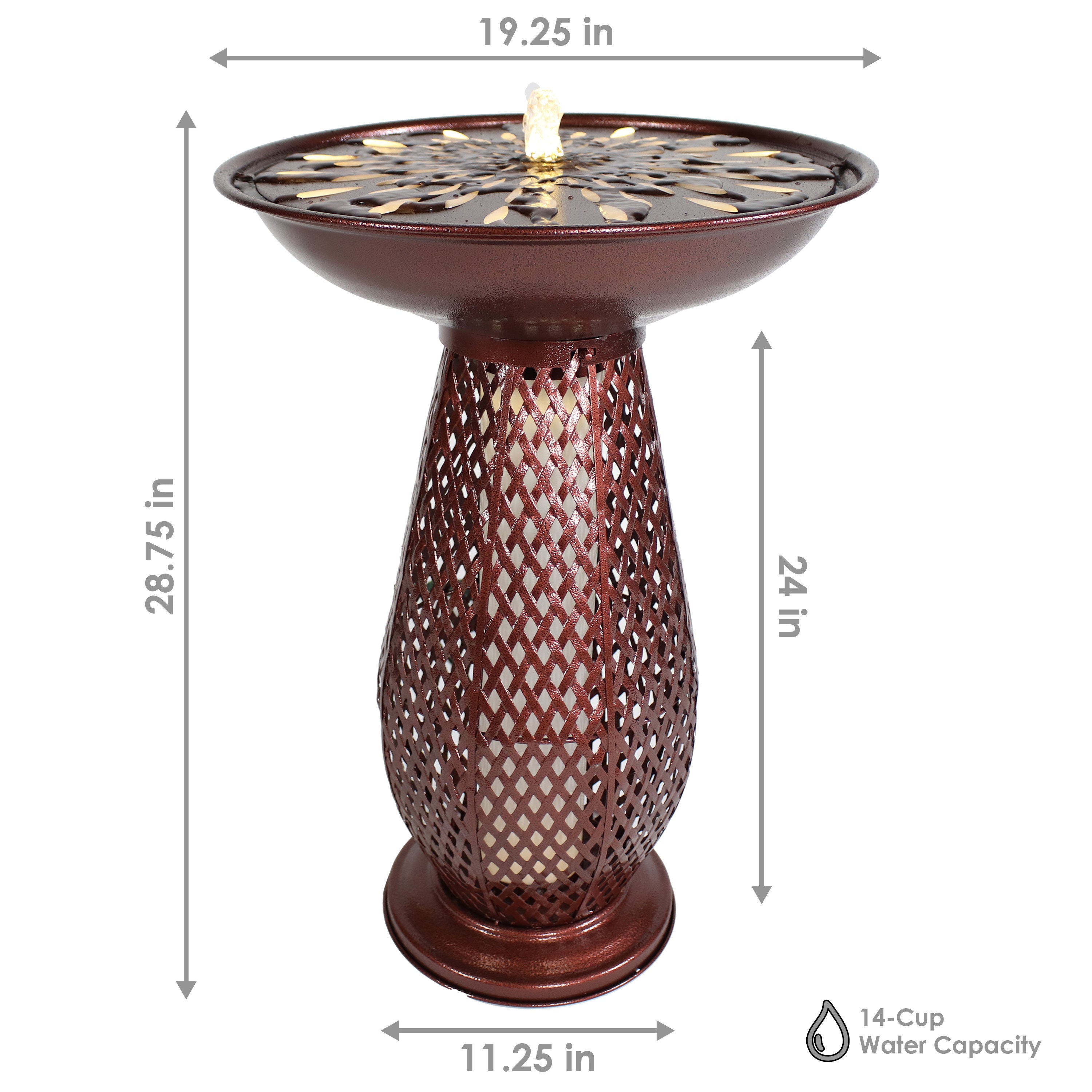 Sunnydaze Decorative Iron Crosshatch Bird Bath Fountain with LED Lights - Outdoor Garden Decor for Birds & Wildlife - Perfect for Patio, Yard, and Backyard Landscaping