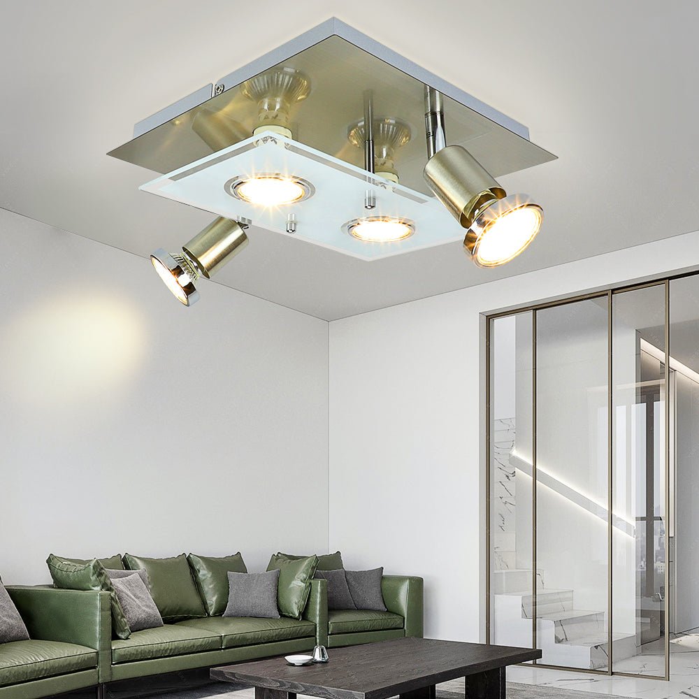Depuley 4-Light LED Track Lighting Fixture - Modern Adjustable Ceiling Spotlights for Kitchen, Bedroom, Living Room & Dining Room - Flush Mount Square Design with GU10 Bulbs Included (Nickel Finish) - Perfect for Accent Lighting and Highlighting Artwork or Decor