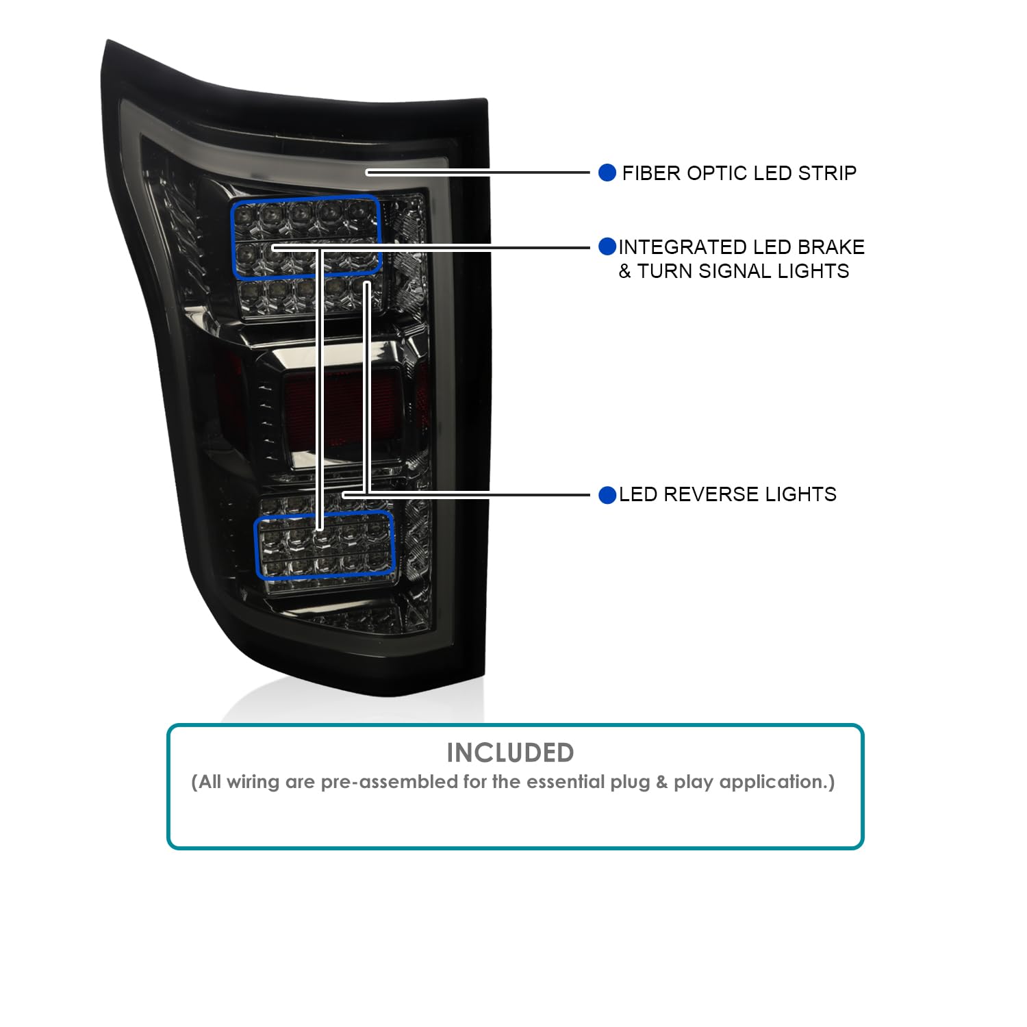 Spec-D Tuning LED Smoke Tail Lights with Light Bar - Compatible with 2018-2020 Ford F-150 (Left & Right Pair) - Durable Aftermarket Replacement for Enhanced Style & Nighttime Visibility