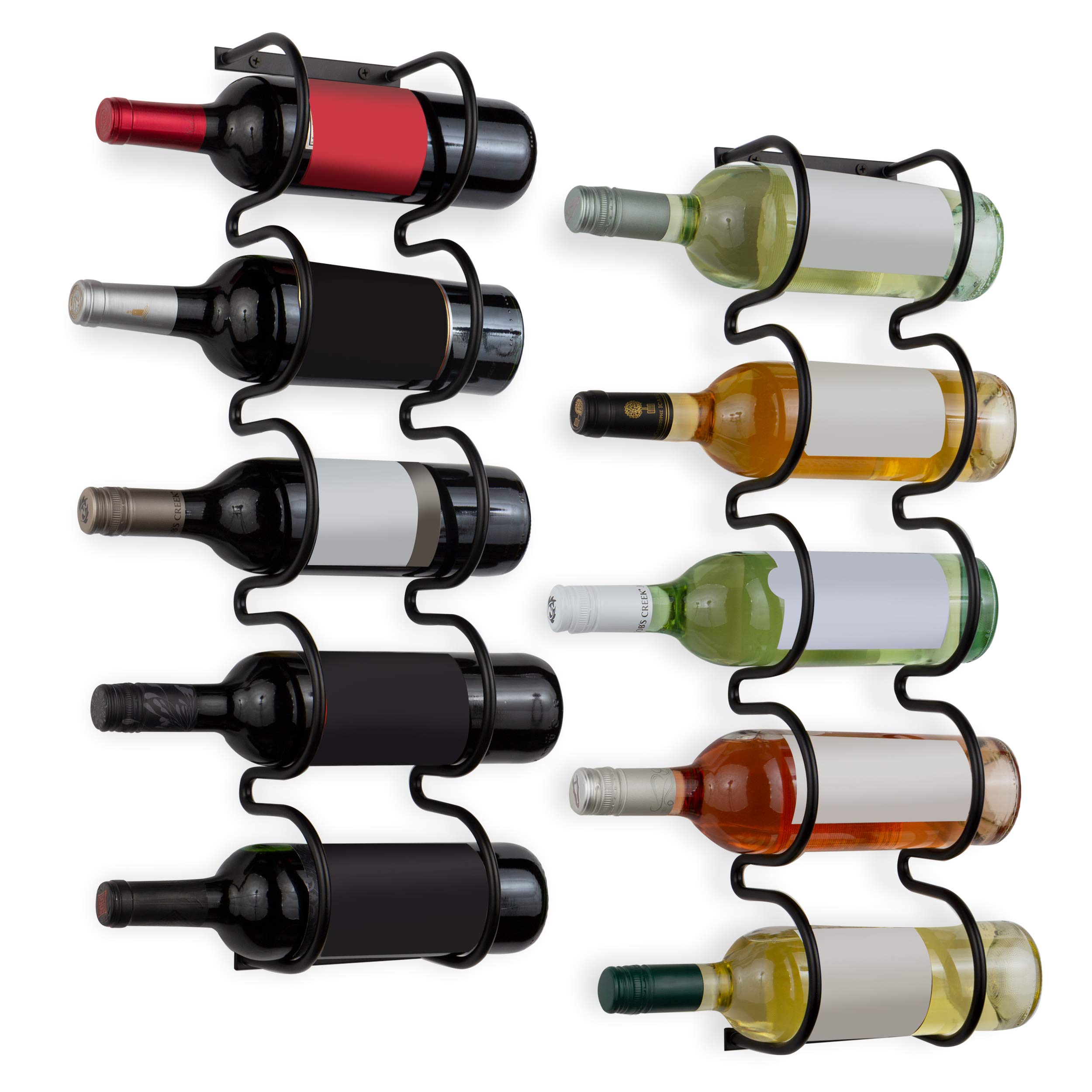 Wallniture Dijon 5-Sectional Wine Rack - Wall Mounted or Under Cabinet Bottle Storage Organizer - Metal Black Set of 2 - Perfect for Kitchen, Bar, Dining Room & Wine Cellar Organization