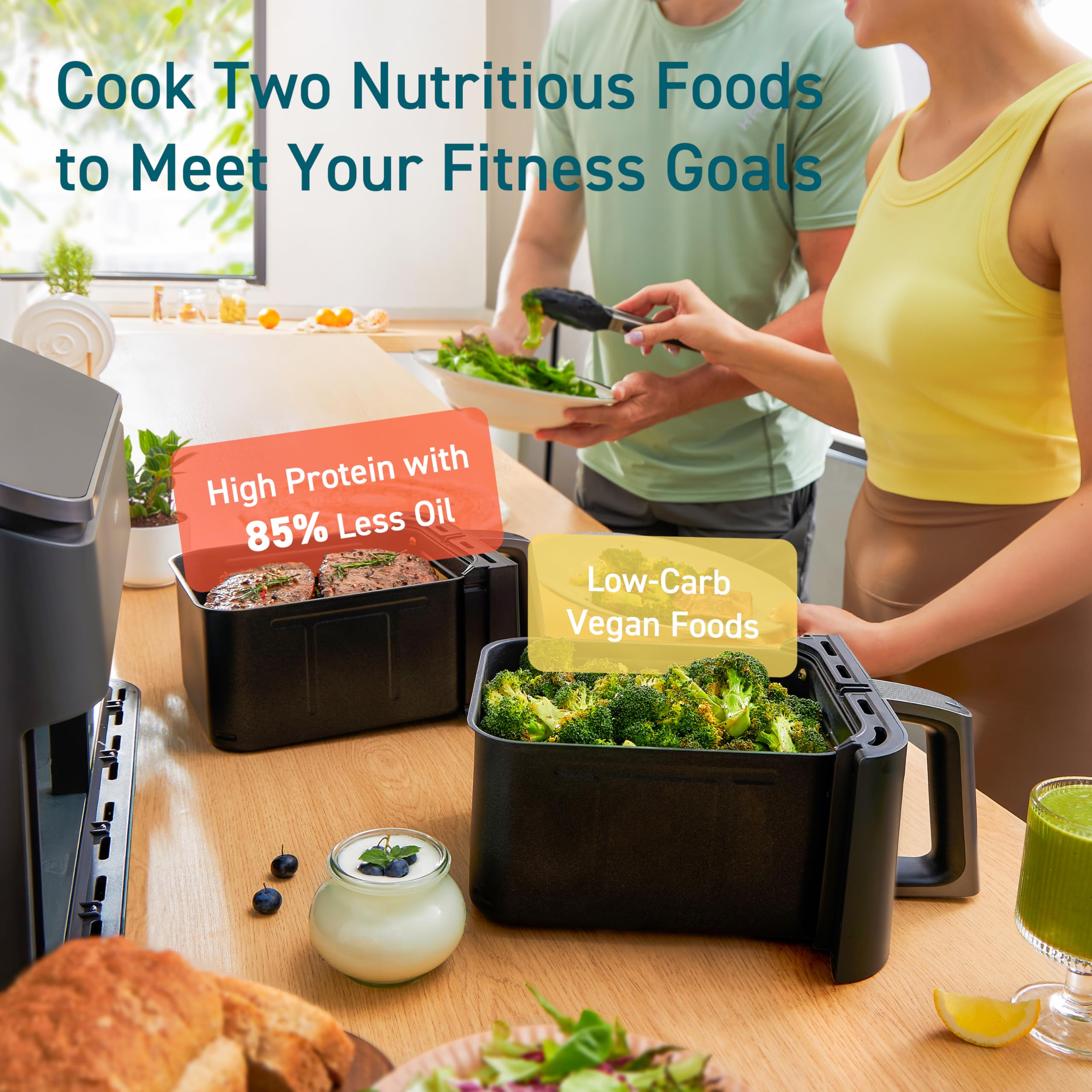 COSORI 9Qt 10-in-1 Dual Air Fryer with Double Baskets - Sync Cook Technology for Baking, Roasting, Reheating & Broiling | 130 Included Recipes | Perfect for Family Meals & Kids | Dishwasher Safe | Ideal for Quick Weeknight Dinners & Healthy Meal Prep