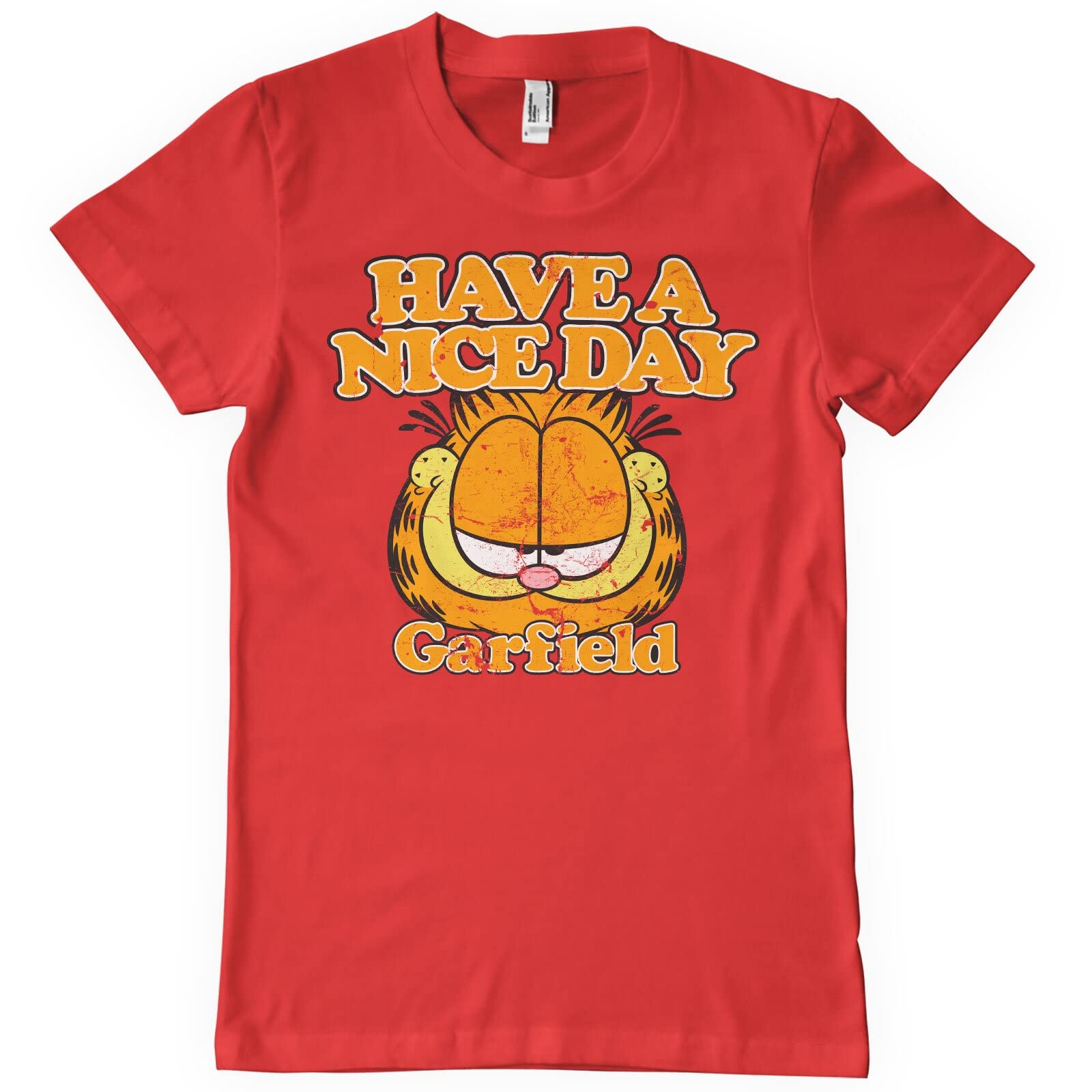 Garfield Officially Licensed Have A Nice Day Men's T-Shirt - Red, Medium Size - Casual Wear & Gift for Cat Lovers