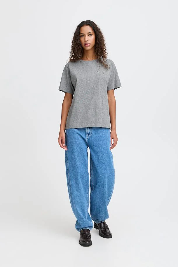 Hanna T-Shirt for Women - Soft Light Grey Melange Cotton Tee - Casual Comfort Fit for Everyday Wear, Workouts, and Outings