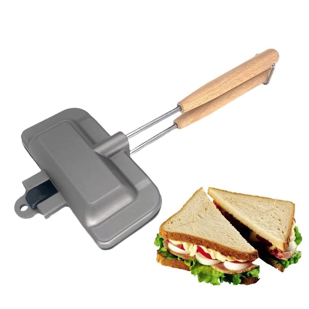 Non-Stick Double-Sided Sandwich Maker & Grill Pan - Removable Baking Tray, Foldable Design for Easy Storage - Perfect for Breakfast, Camping & Quick Meals