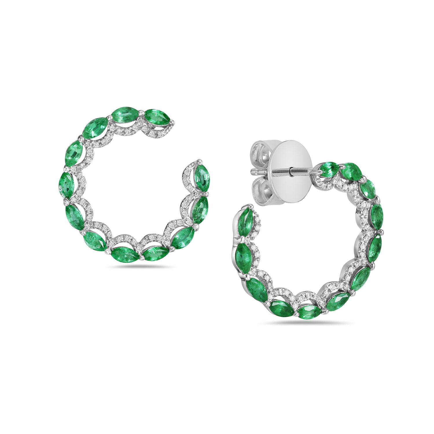Exquisite Marquise Cut Emerald Pave Diamond Stud Earrings in 18K White Gold | Elegant Jewelry for Women | Perfect for Weddings, Parties & Special Occasions