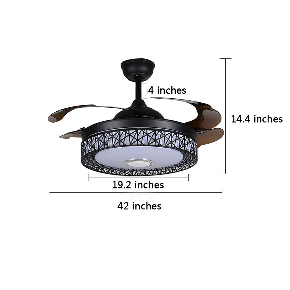 42 Inch Smart Ceiling Fan with LED Light, Bluetooth Speaker & Remote Control - Modern 3-Color Dimmable Chandelier Fan - Ultra Quiet for Bedroom, Living Room, Dining Room - Perfect for Home Cooling & Ambient Lighting (Black)