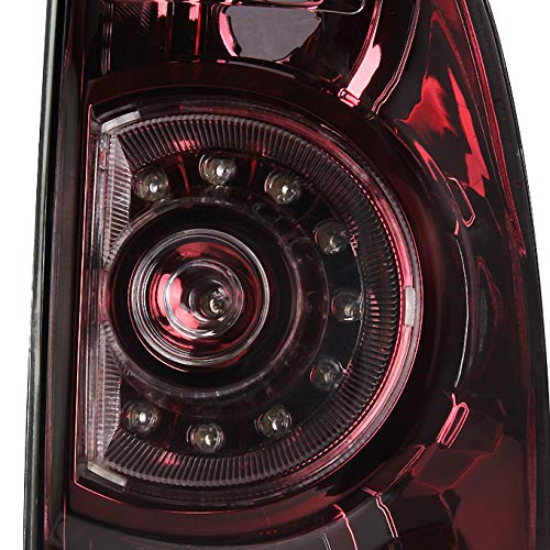 AKKON Black Headlights & Dark Red Smoked LED Tail Lights Brake Lamps Pair for 2005-2011 Toyota Tacoma Pickup Truck - Upgrade Your Truck's Style & Night Visibility for Off-Roading and Daily Commuting