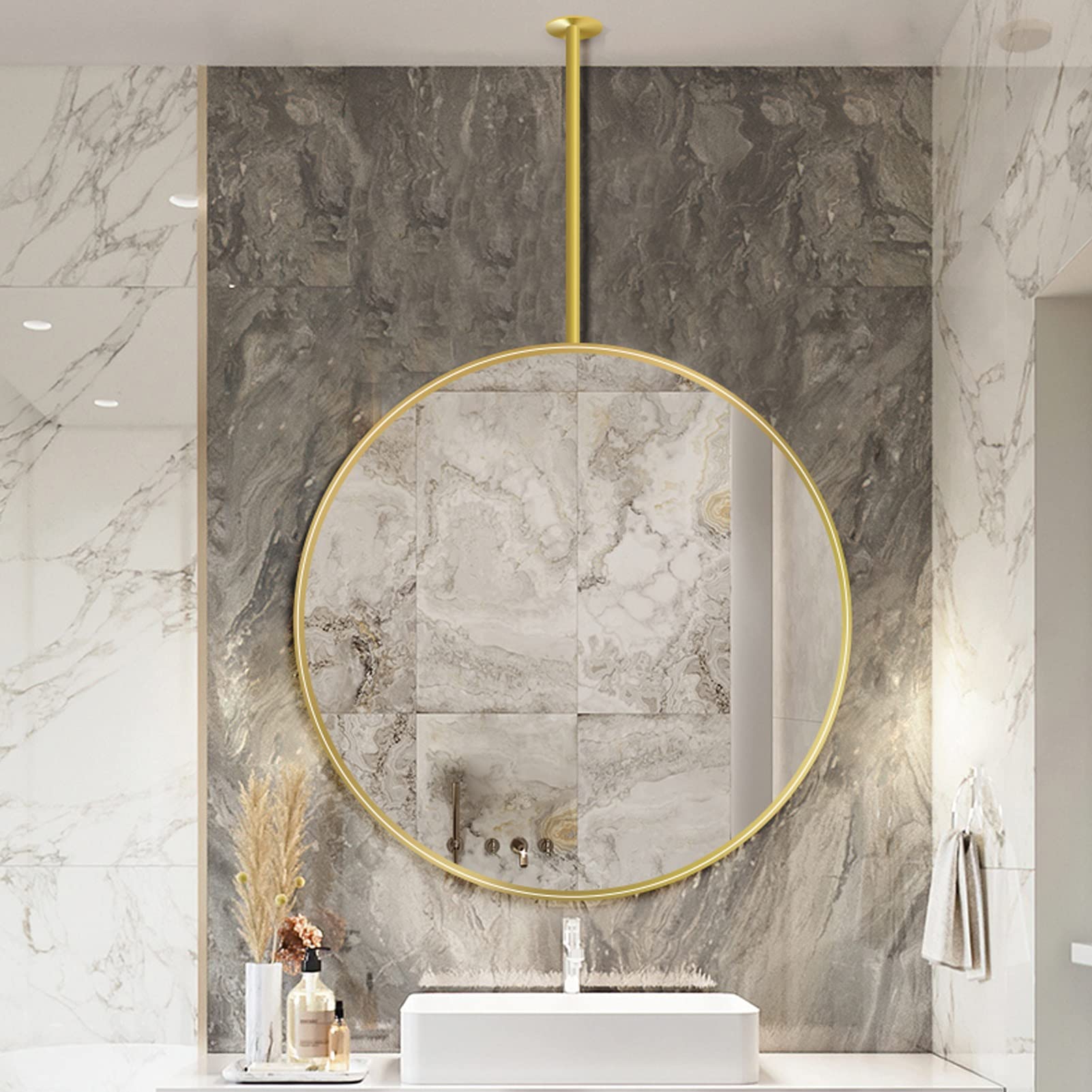 Round Hanging Mirror with Metal Frame - 60cm/23.6