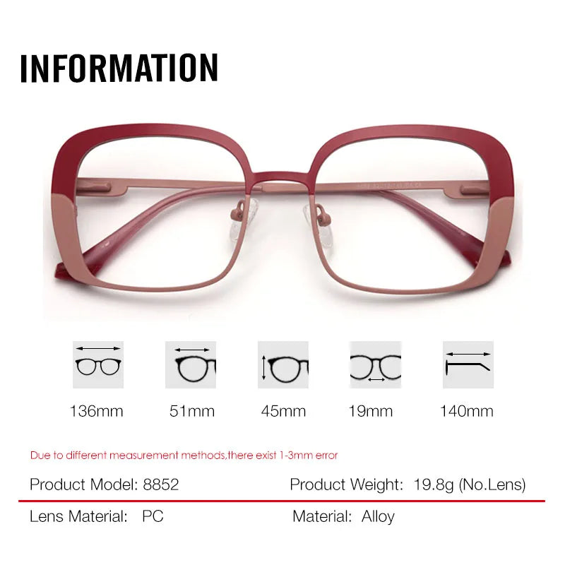 Aror Women's Square Thick Rim Eyeglasses - Full Rim Alloy Frame for Women | Perfect for Reading, Working, and Fashion Accessories