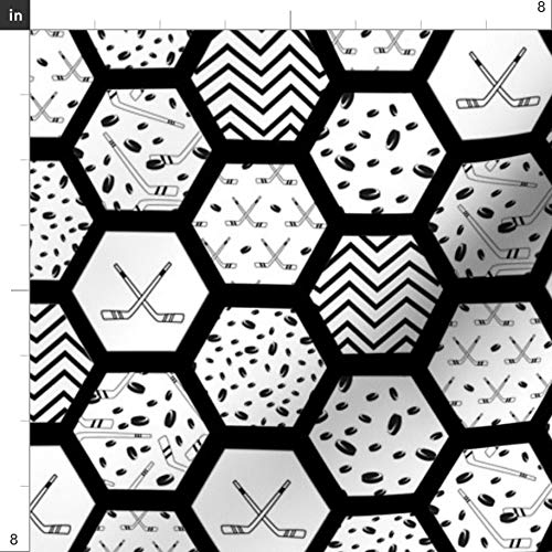 Hockey Sports Hexagon Quilt Topper - Printed Minky Fabric Fat Quarter for Baby Blankets, Quilt Backing & Sewing Projects - Soft Plush Wholecloth Cheater Quilt Patchwork - Perfect for Nursery Decor, DIY Crafts & Cozy Home Textiles