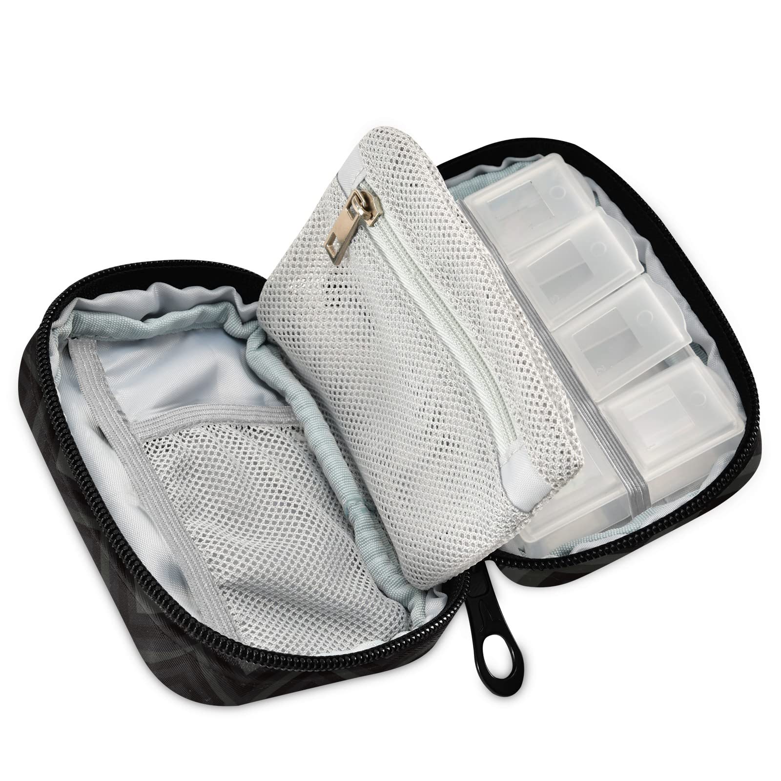 Dark Gray Geometric Travel Pill Organizer - 7 Day Weekly Pill Case with Small Compartments, Cute Vitamin Holder & Medicine Box for Daily Use - Perfect for Travel, Work, and Home Organization