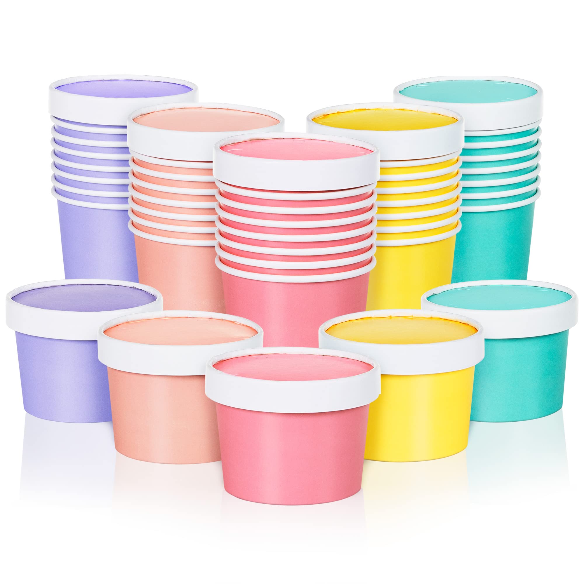 MATICAN 9-Oz Disposable Ice Cream Cups with Lids - 40-Pack Pastel Colored Paper Soup Containers for Desserts, Parties & Takeout | BPA-Free, Eco-Friendly & Leak-Proof