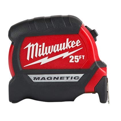 Milwaukee 48-22-0325 Compact Wide Blade Magnetic Tape Measure - 25ft/7.5m Retractable Measuring Tool for Construction, Carpentry & DIY Projects