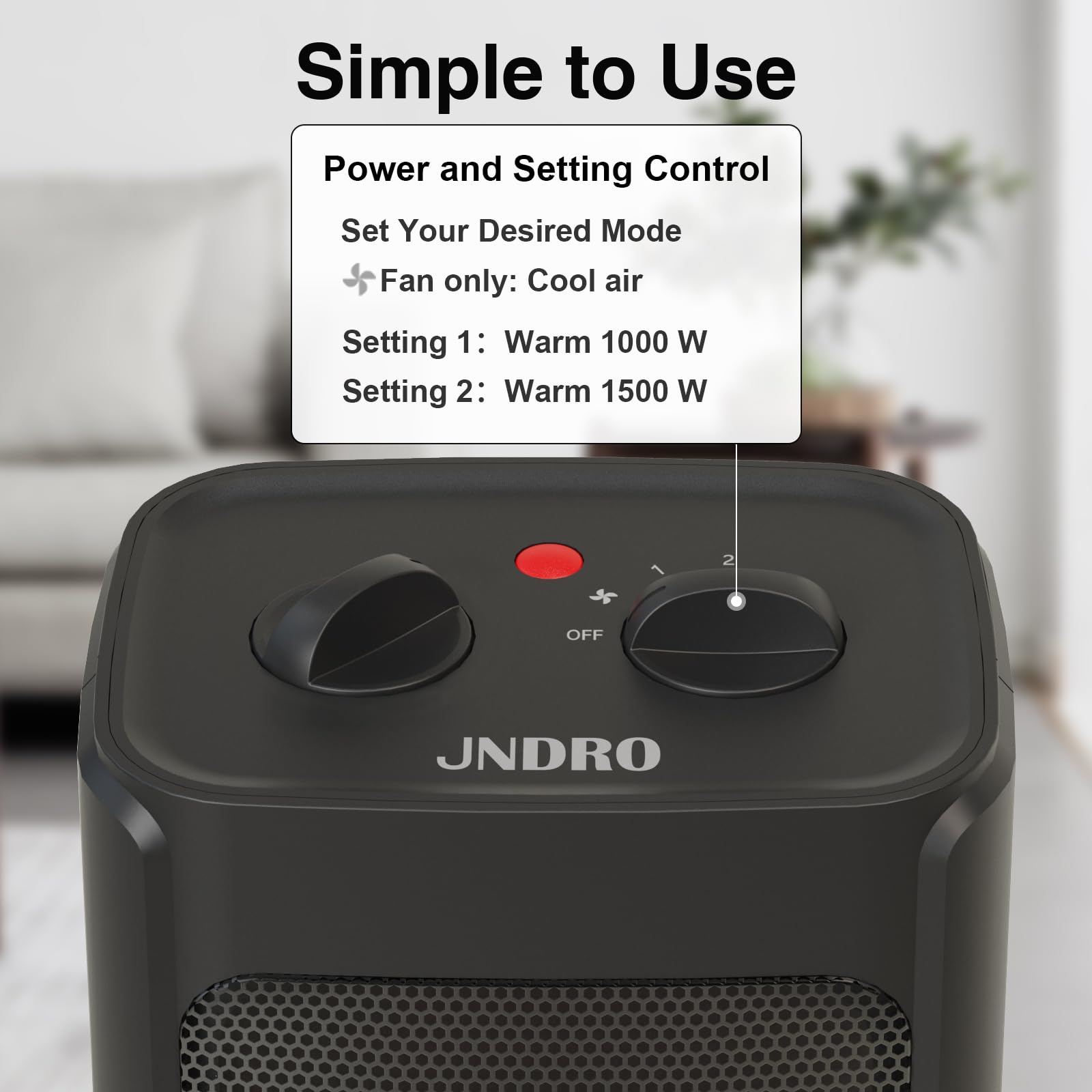 JNDRO 1500W Portable Electric Space Heater with Thermostat - Quiet Ceramic Mini Heater Fan for Room, Office & Desk | Fast Heating up to 200 Sq.Ft | Perfect for Winter, Bedroom, Indoor & Personal Use